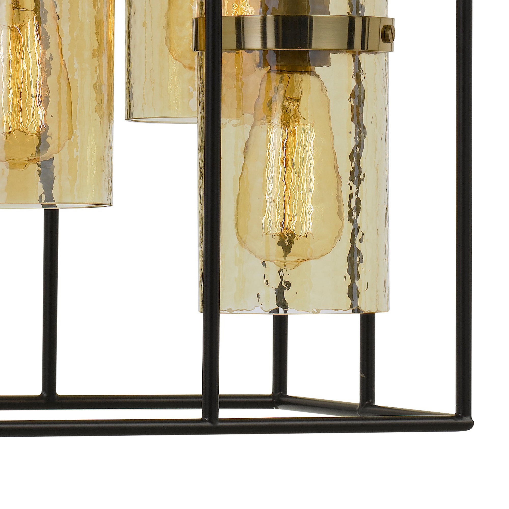 Rectangular Open Cage Design Pendant with Cylindrical Glass Shade, Black