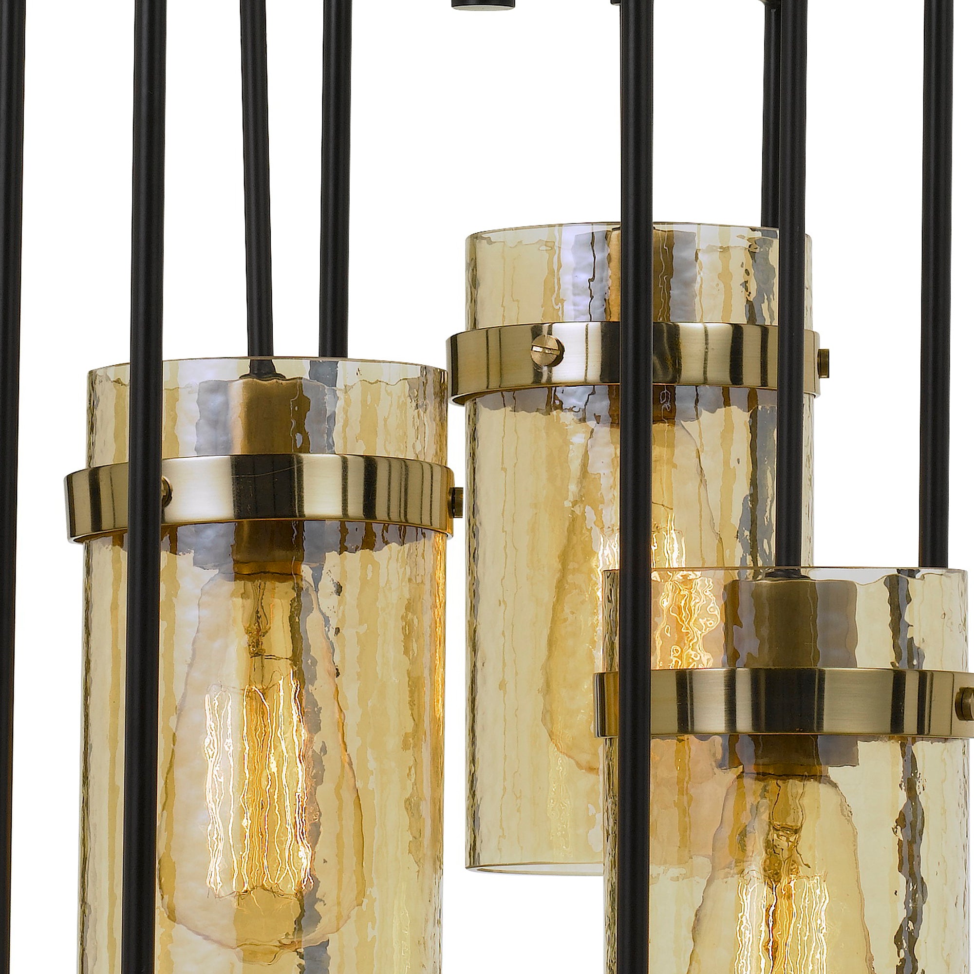 Rectangular Open Cage Design Pendant with Cylindrical Glass Shade, Black