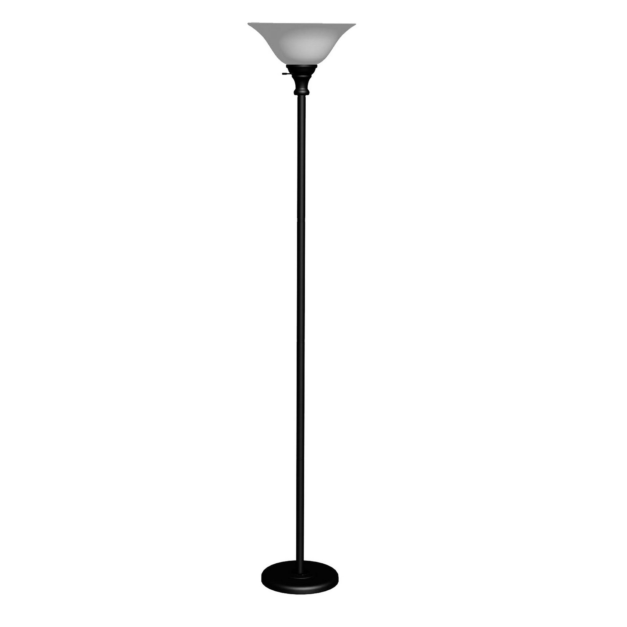 70 Inch Metal 3 Way Torchiere Floor Lamp, Frosted Glass, Black and White
