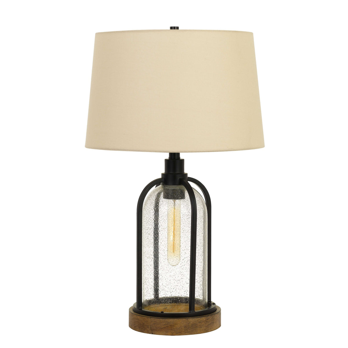 Glass Body Table Lamp with Fabric Shade and Inbuilt Night Light, Beige