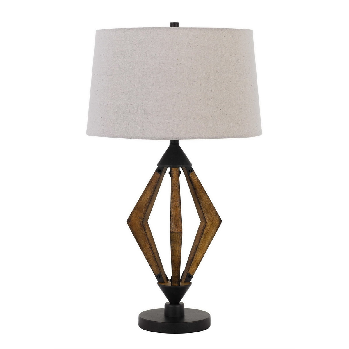 150 Watt Table Lamp with Boomerang Shaped Wooden Body, Brown and White