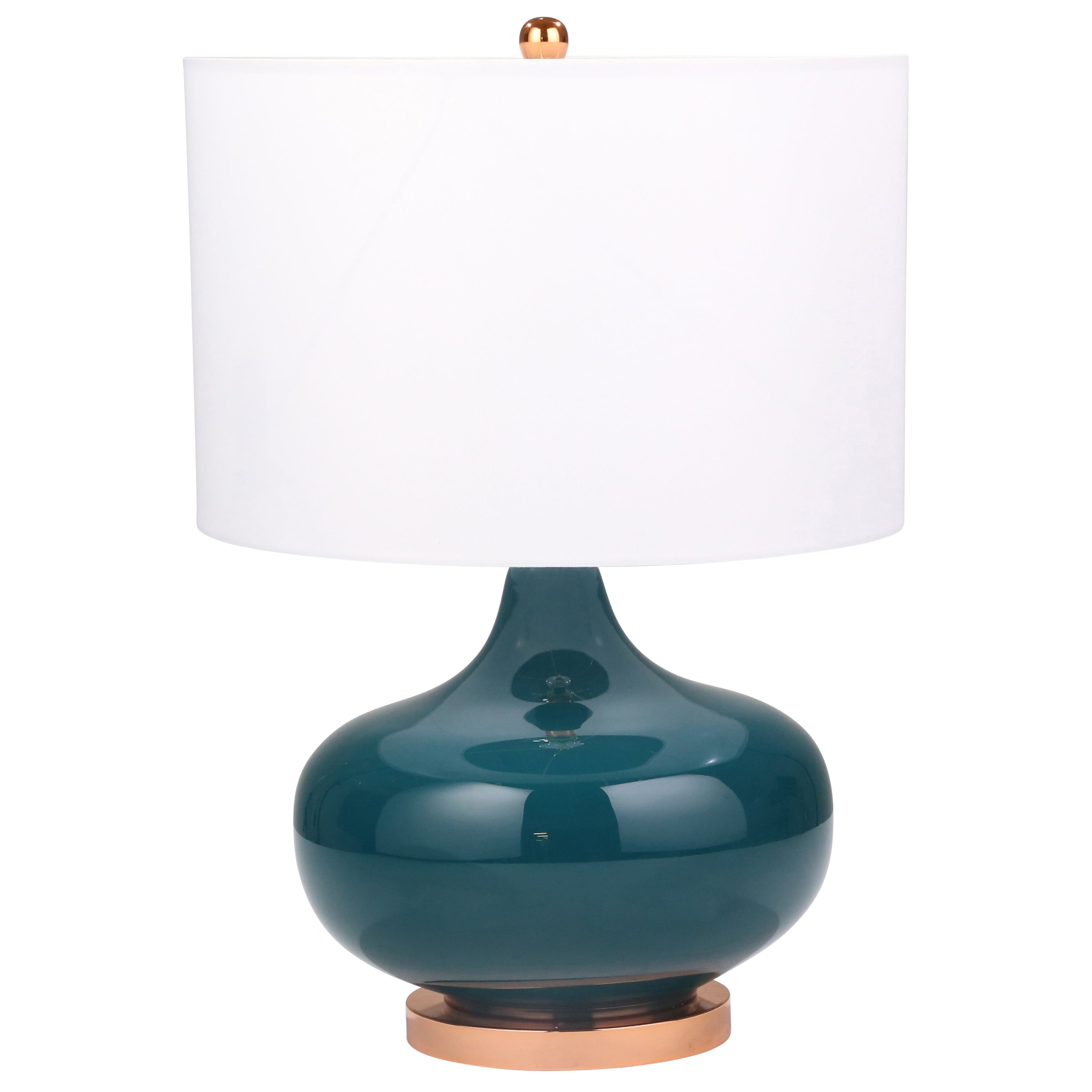 Benjara Drum Fabric Shade Table Lamp With Glass Bellied Shape Support, Green