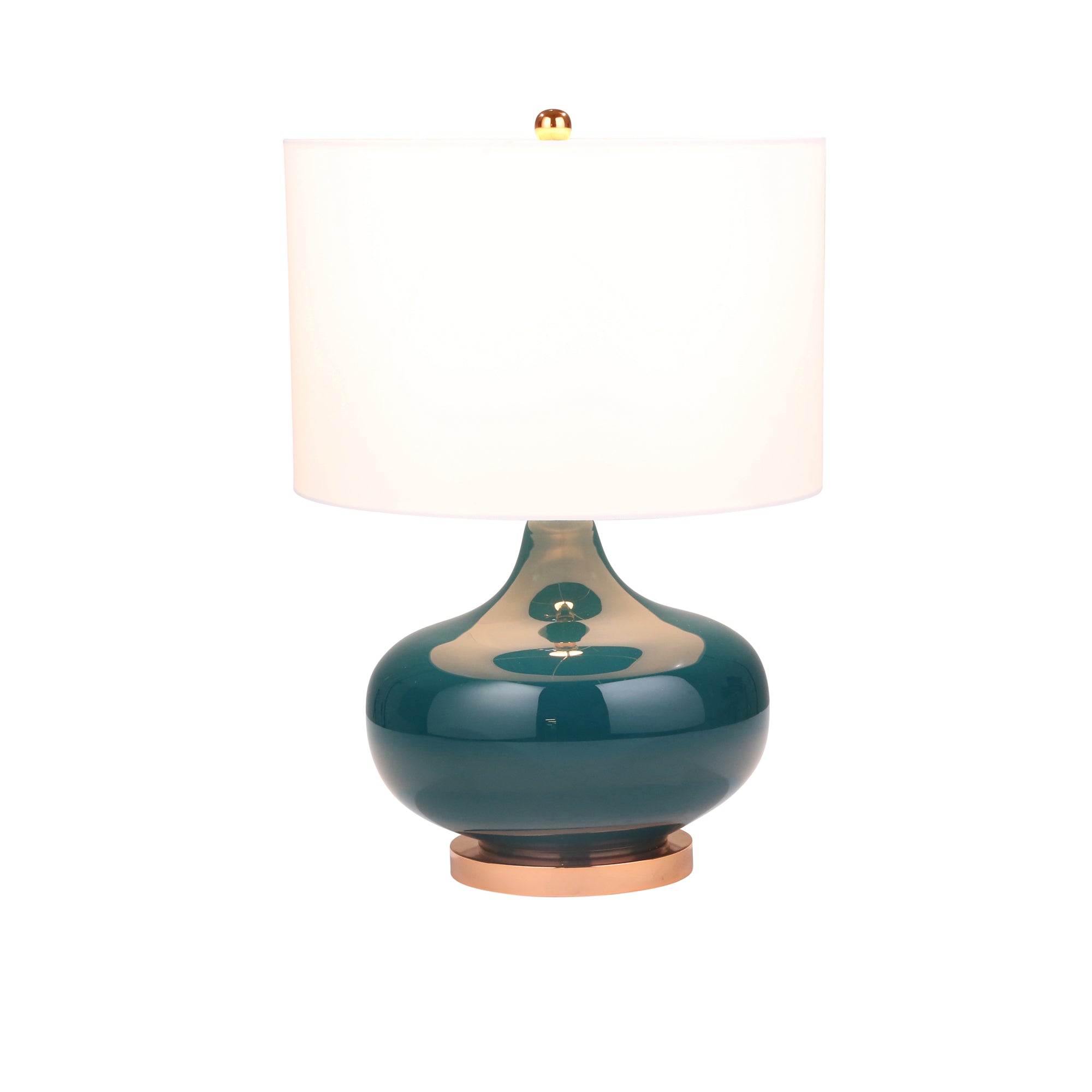 Benjara Drum Fabric Shade Table Lamp With Glass Bellied Shape Support, Green