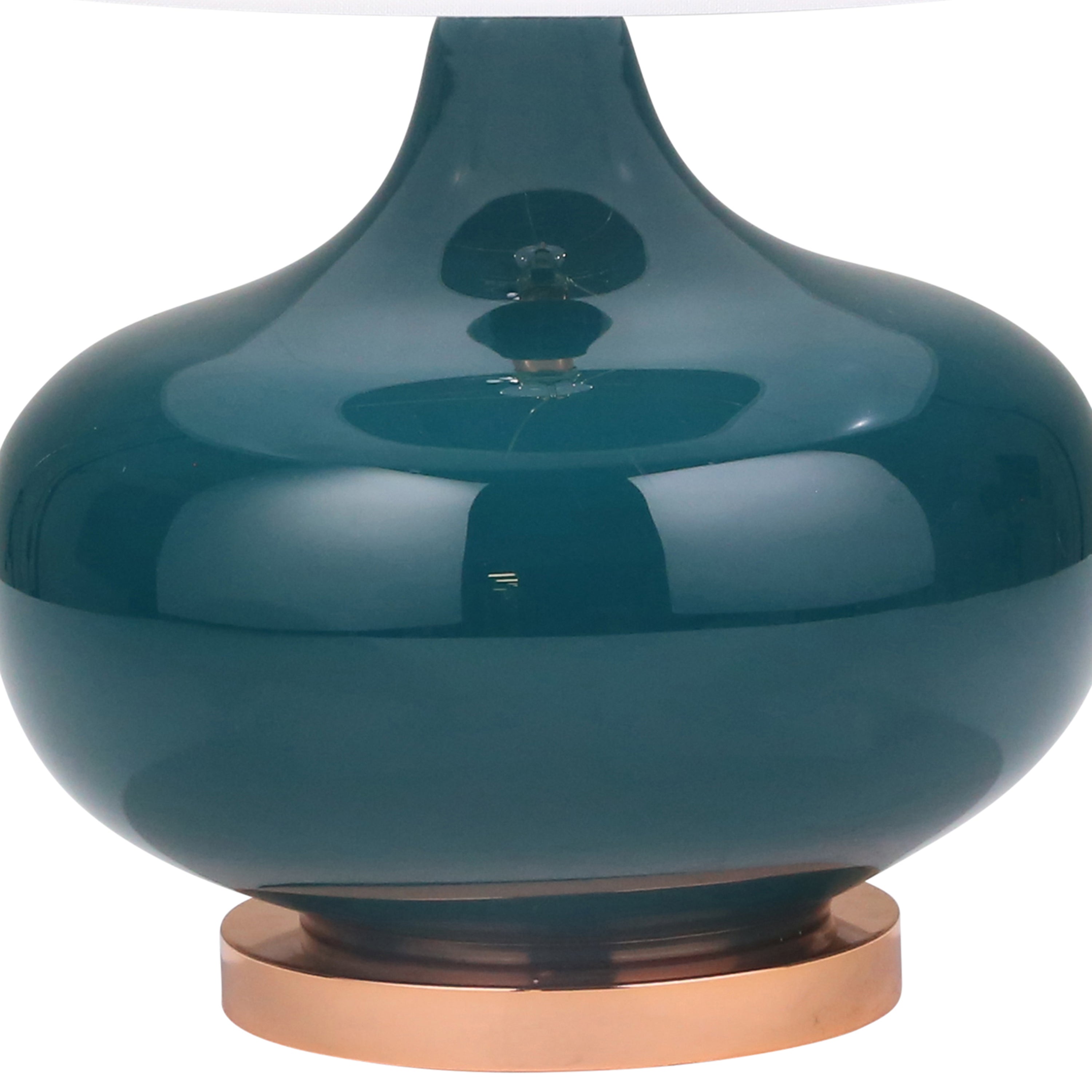 Benjara Drum Fabric Shade Table Lamp With Glass Bellied Shape Support, Green