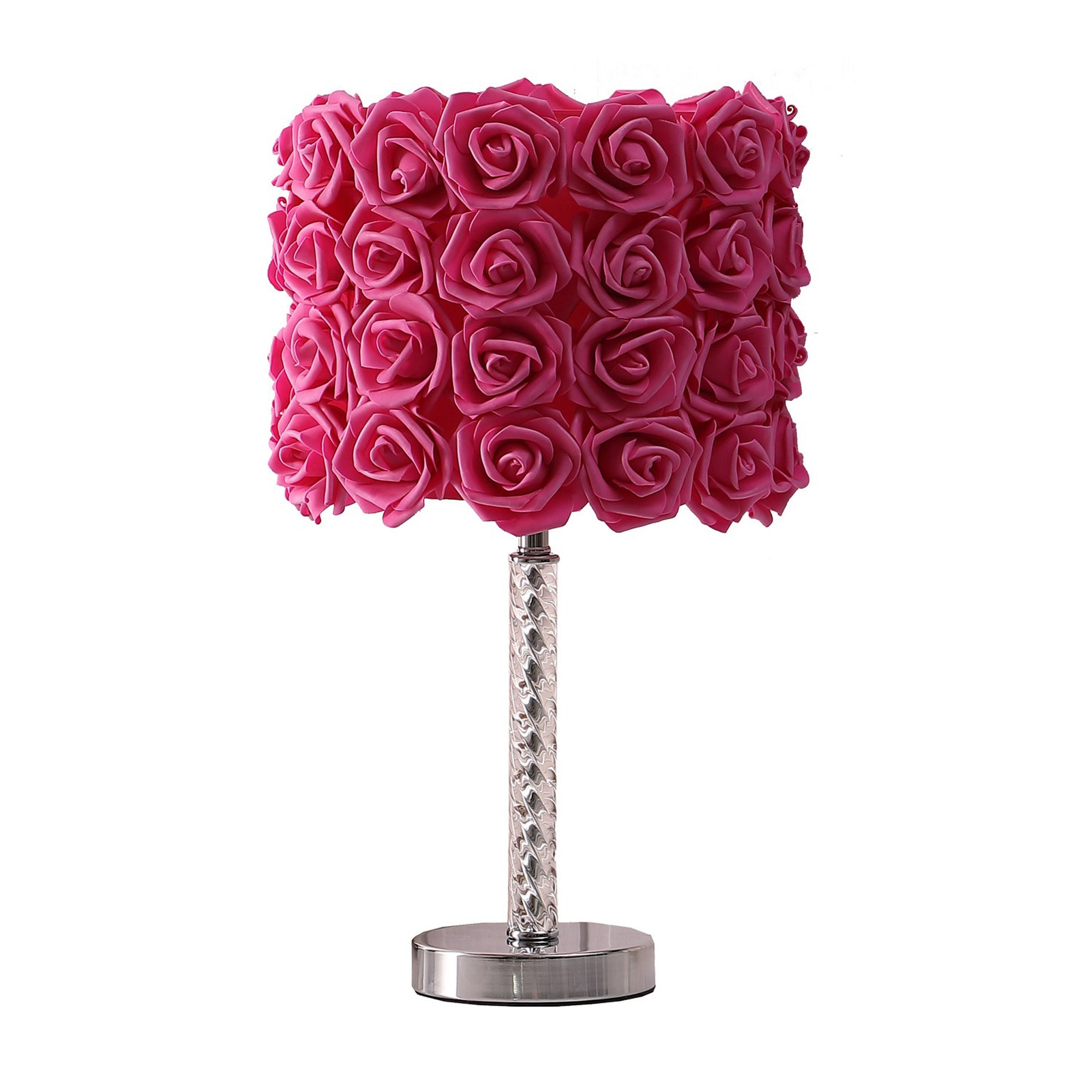 Benzara BM231812 Table Lamp, Metal Twisted Acrylic Base, Red Drum Shade