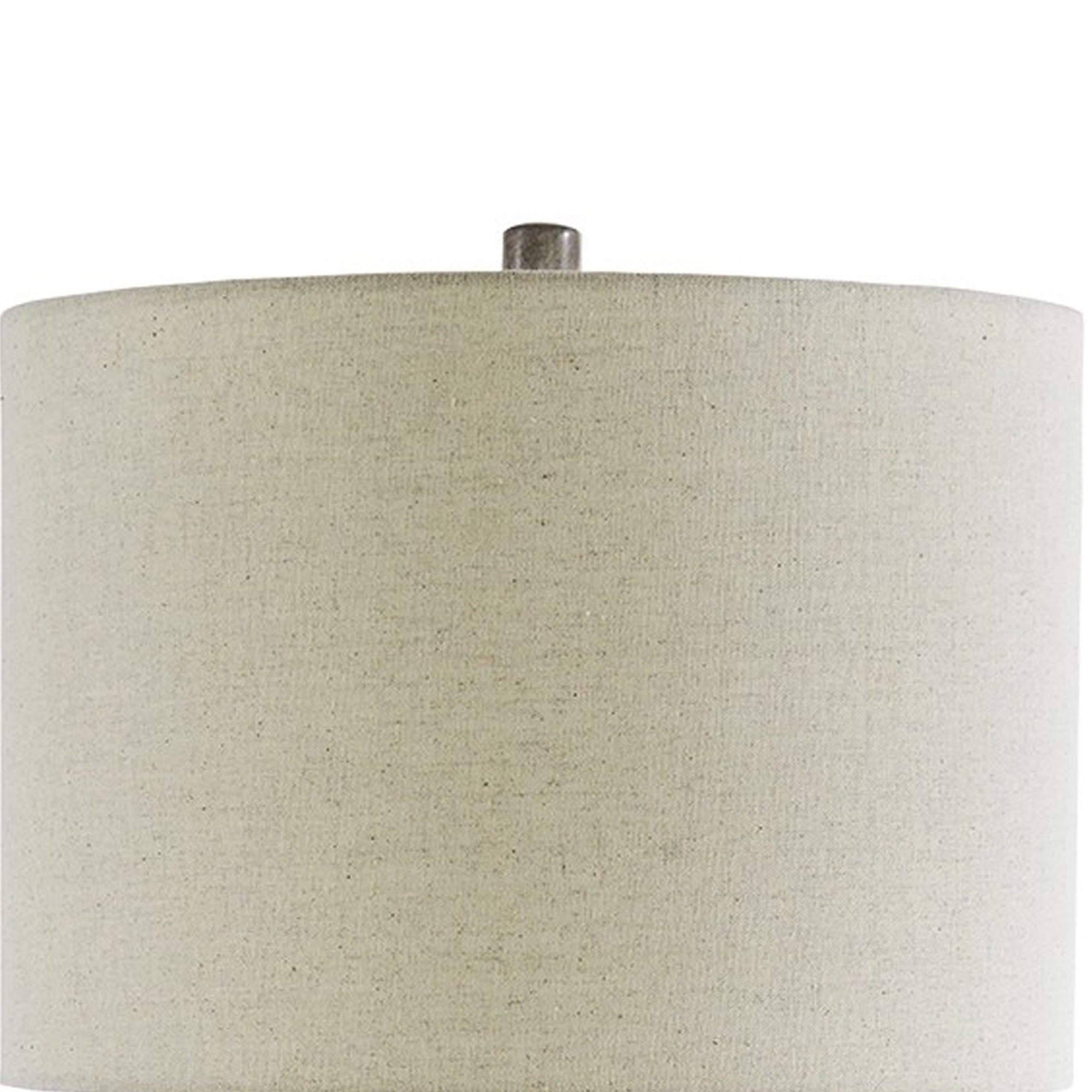 Benzara Table Lamp - Textured Ceramic Frame, Fabric Shade, Gray and White, Model BM231942