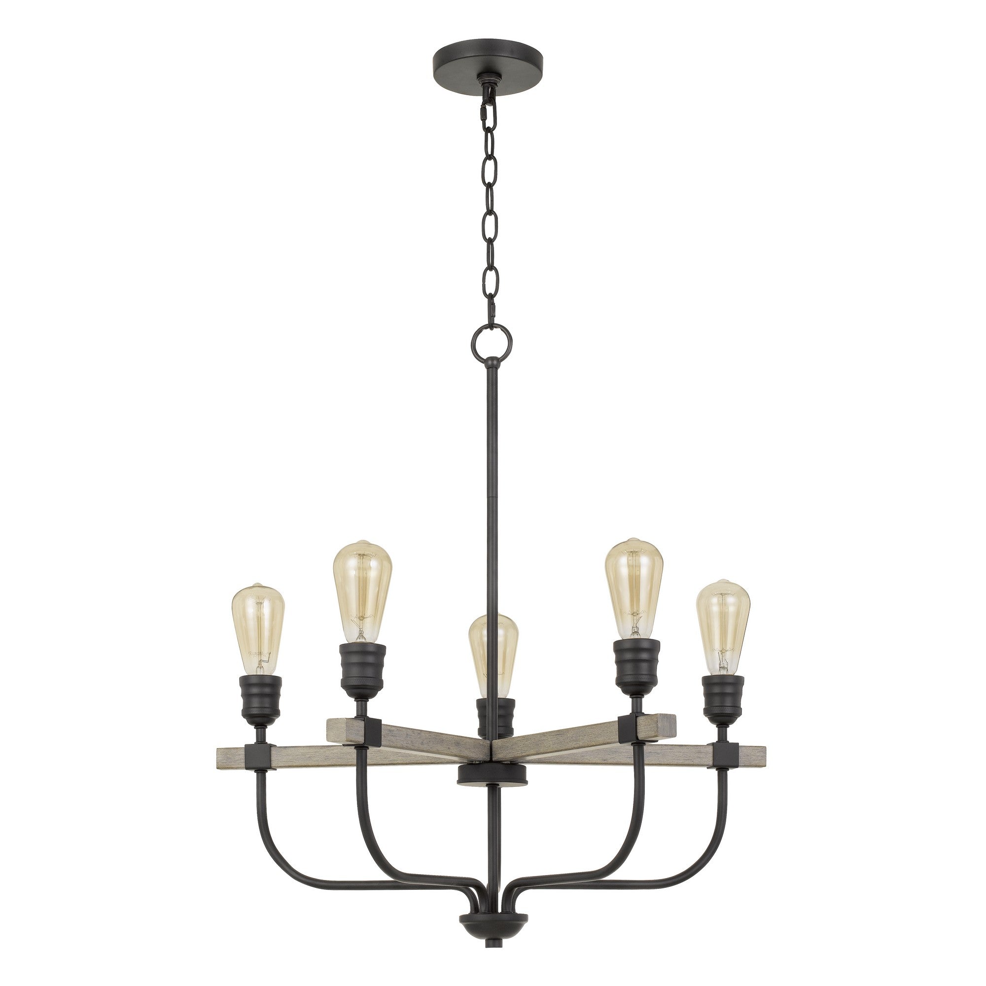Wooden Cross Support Metal Chandelier, Black and Brown