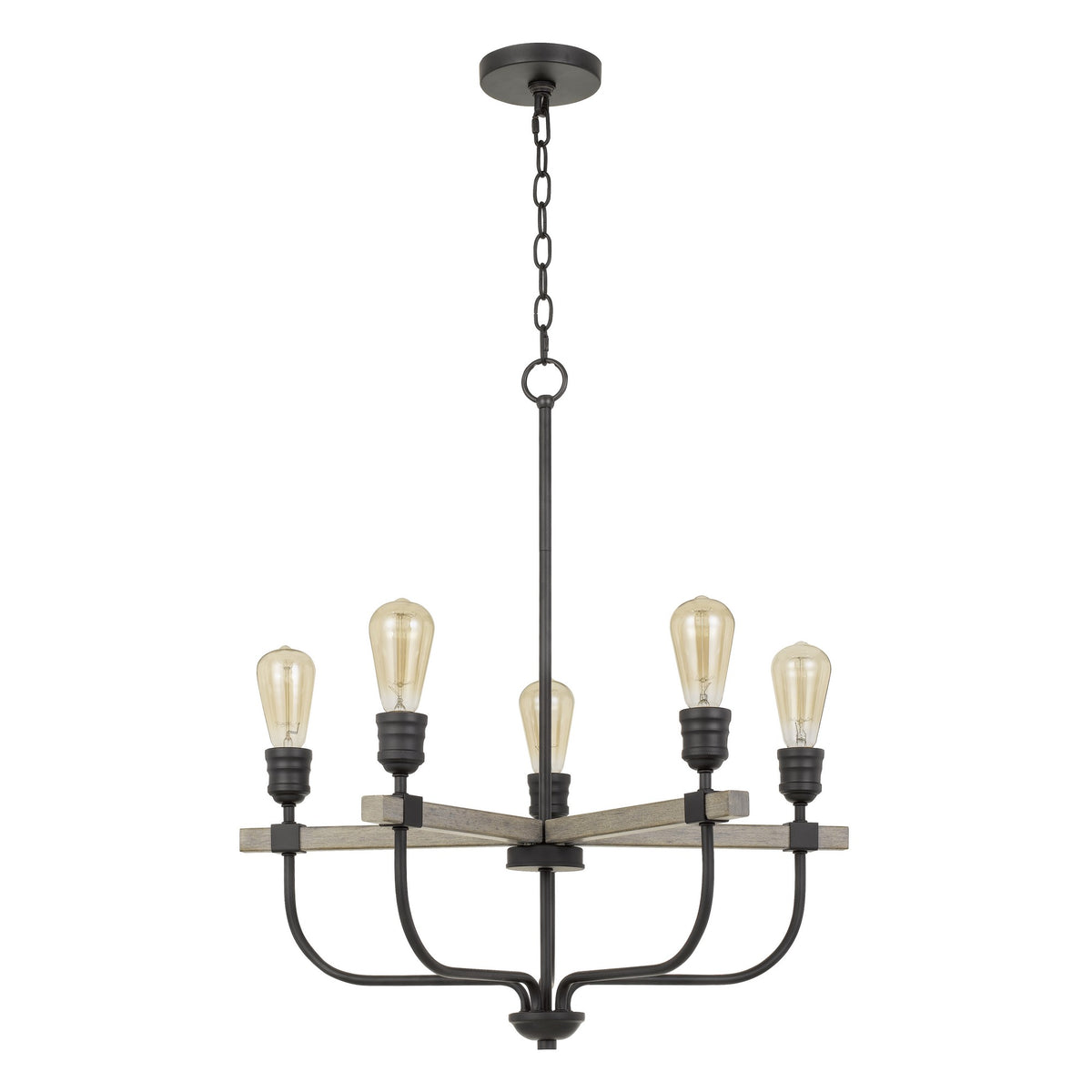 Wooden Cross Support Metal Chandelier, Black and Brown