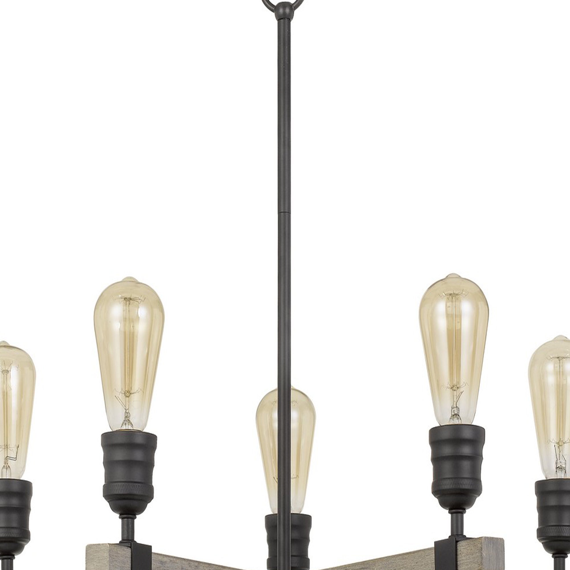 Wooden Cross Support Metal Chandelier, Black and Brown