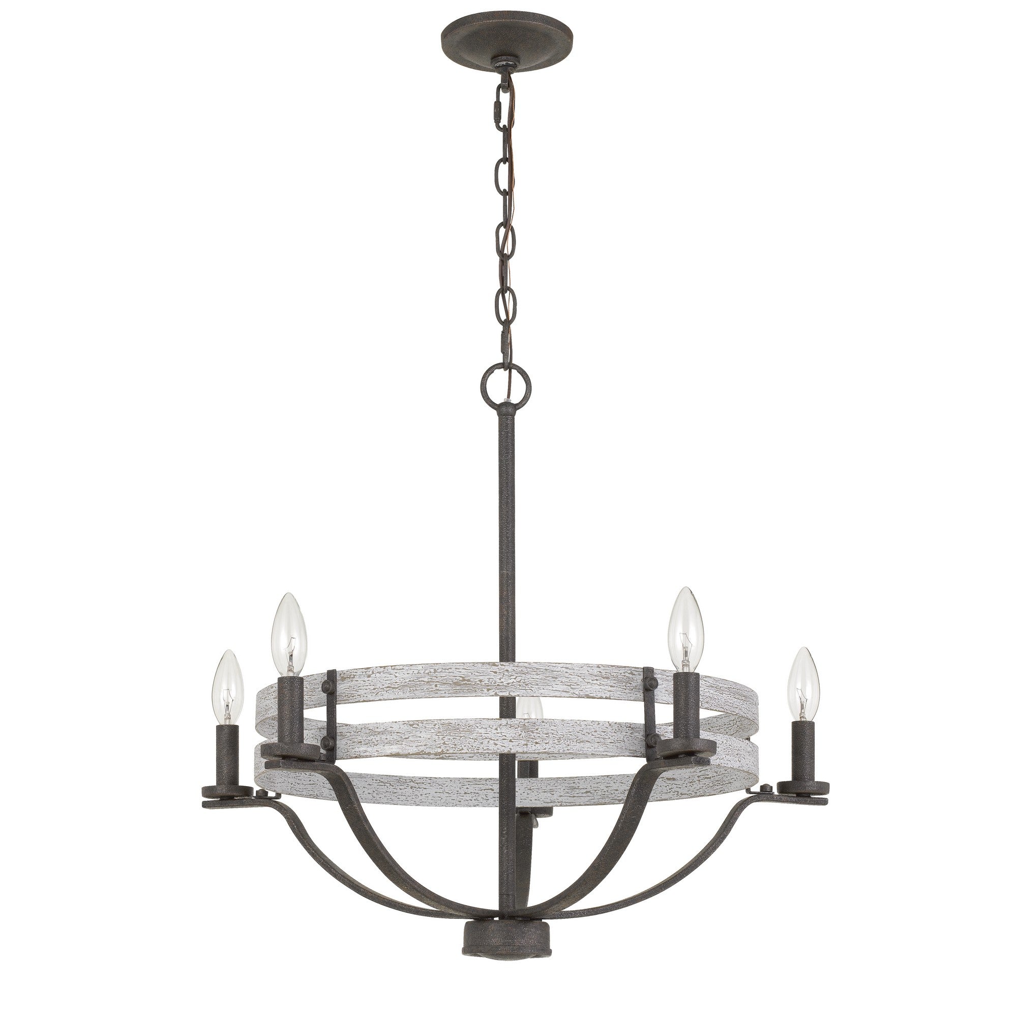 Metal Chandelier with Wooden Round Frame Support, Black and Gray