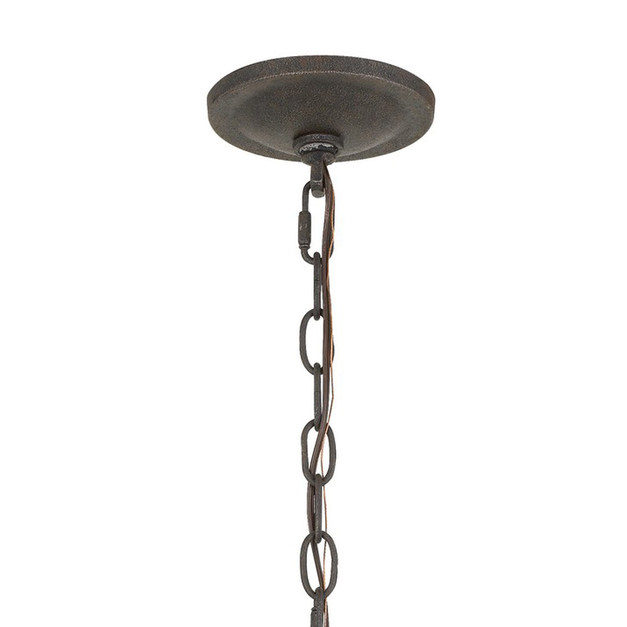 Metal Chandelier with Wooden Round Frame Support, Black and Gray