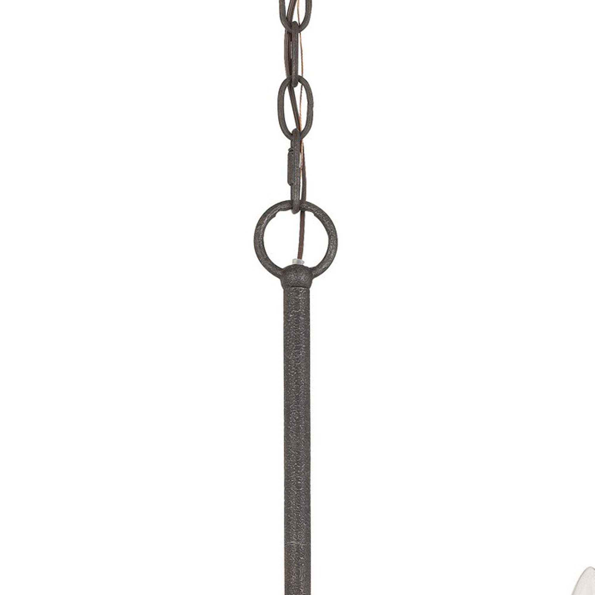 Metal Chandelier with Wooden Round Frame Support, Black and Gray