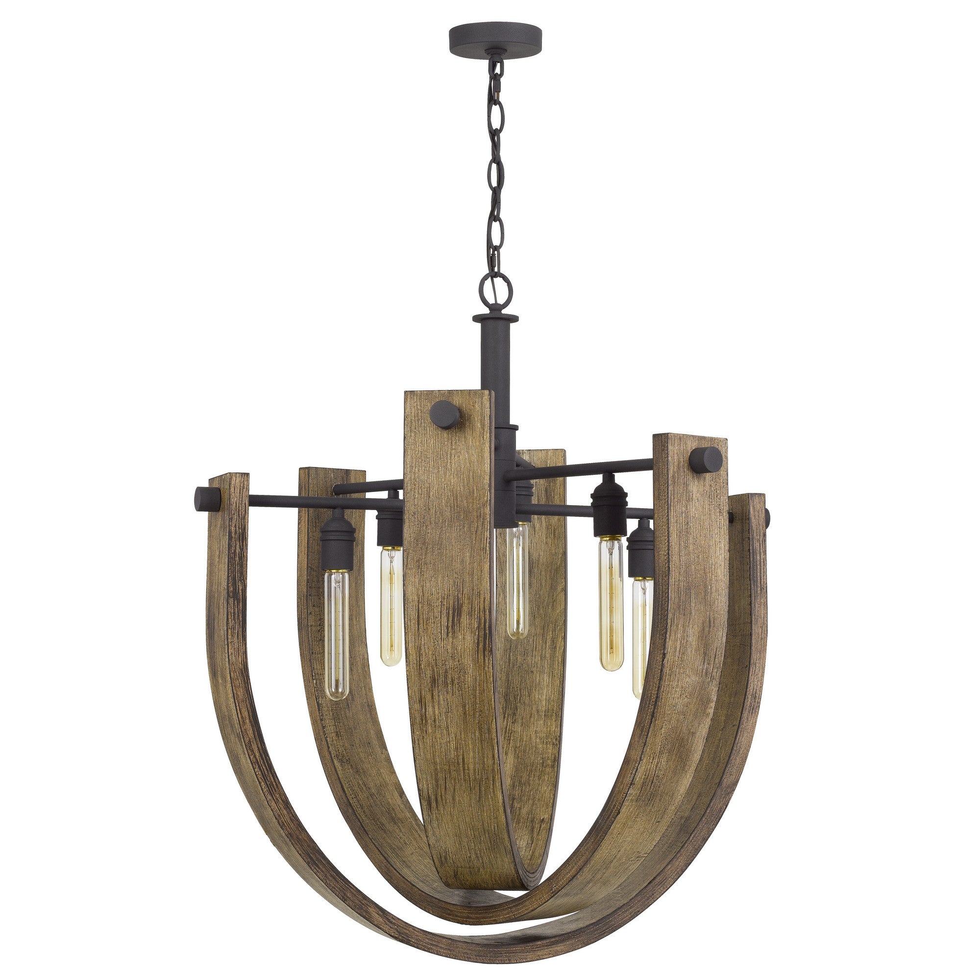 Gyroscopic Design Wooden Chandelier with Metal Support, Brown