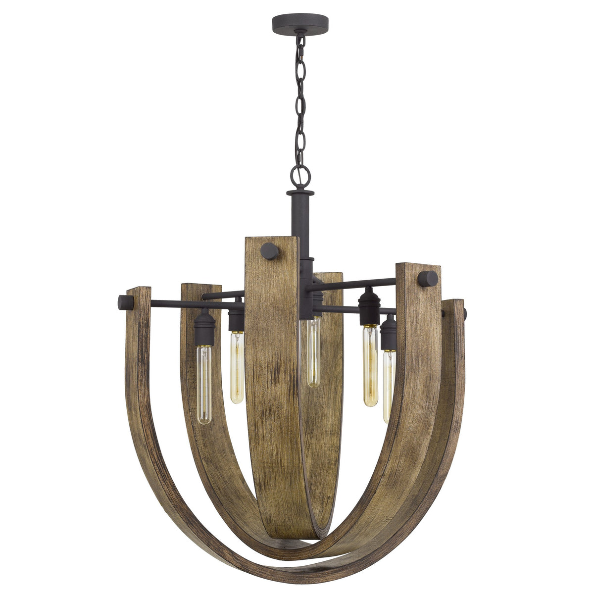 Gyroscopic Design Wooden Chandelier with Metal Support, Brown
