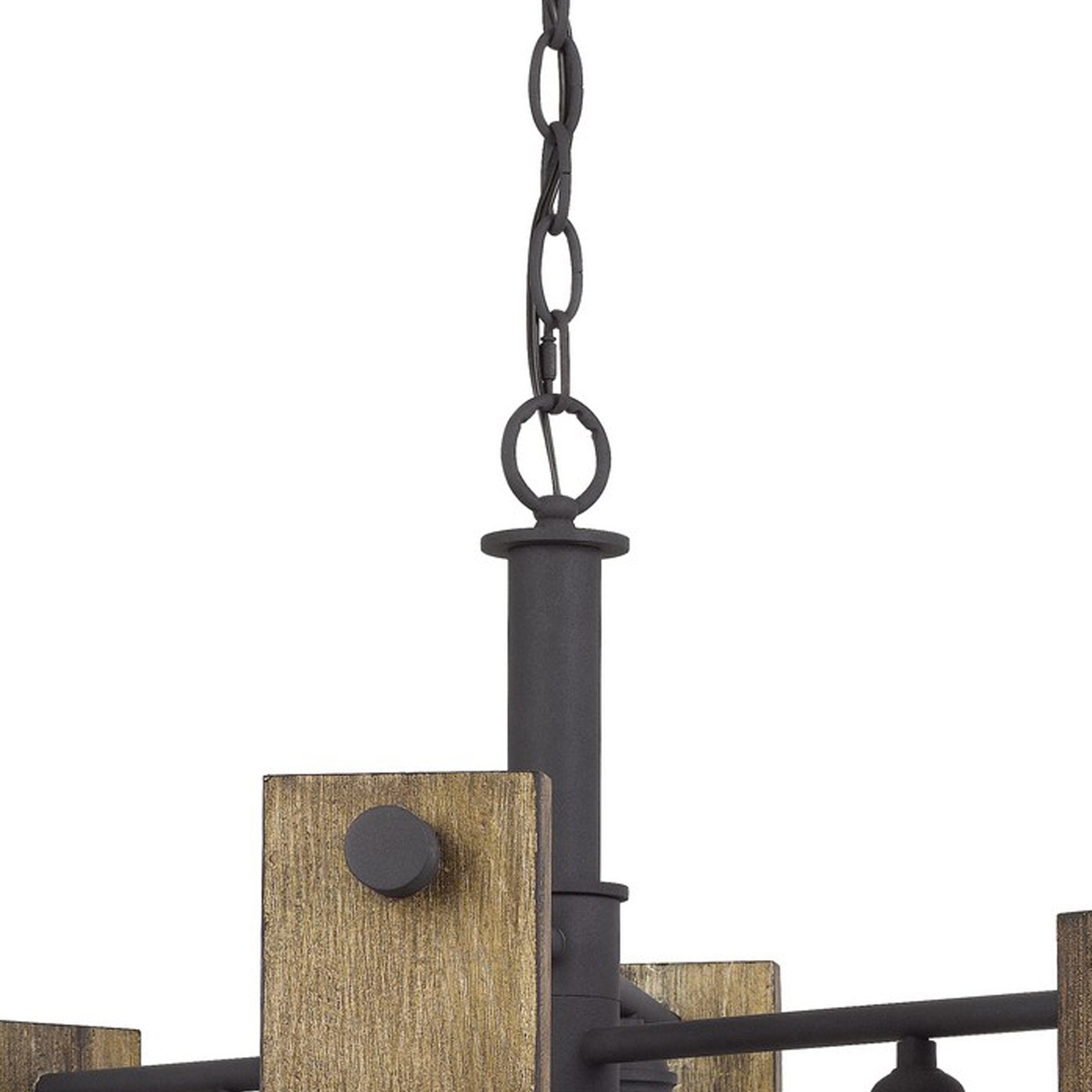 Gyroscopic Design Wooden Chandelier with Metal Support, Brown