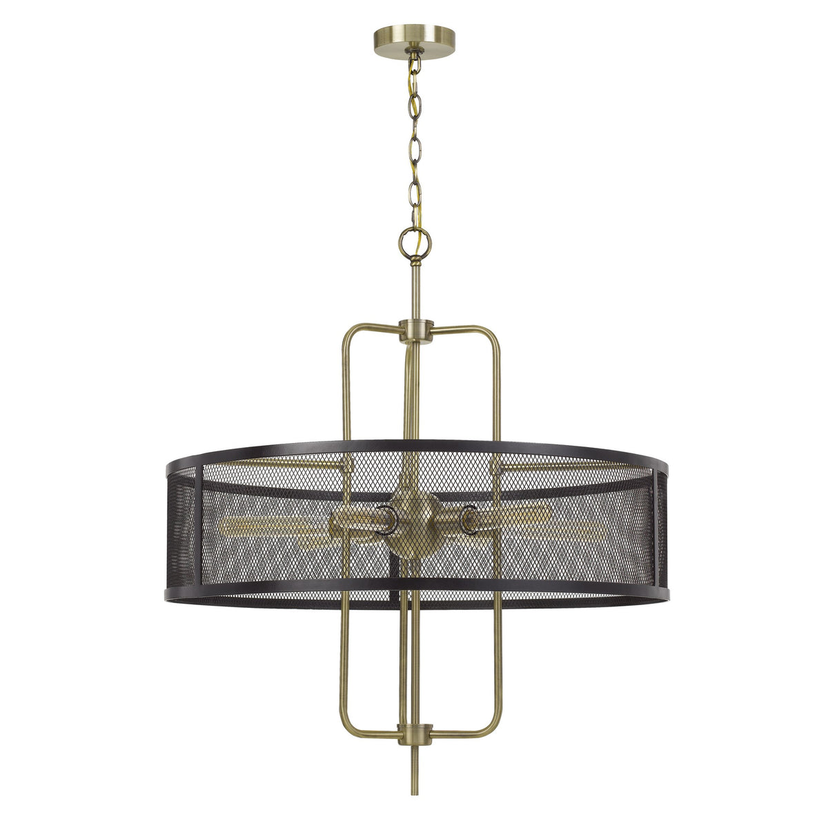 Metal Chandelier with Mesh Drum Shade, Black and Gold