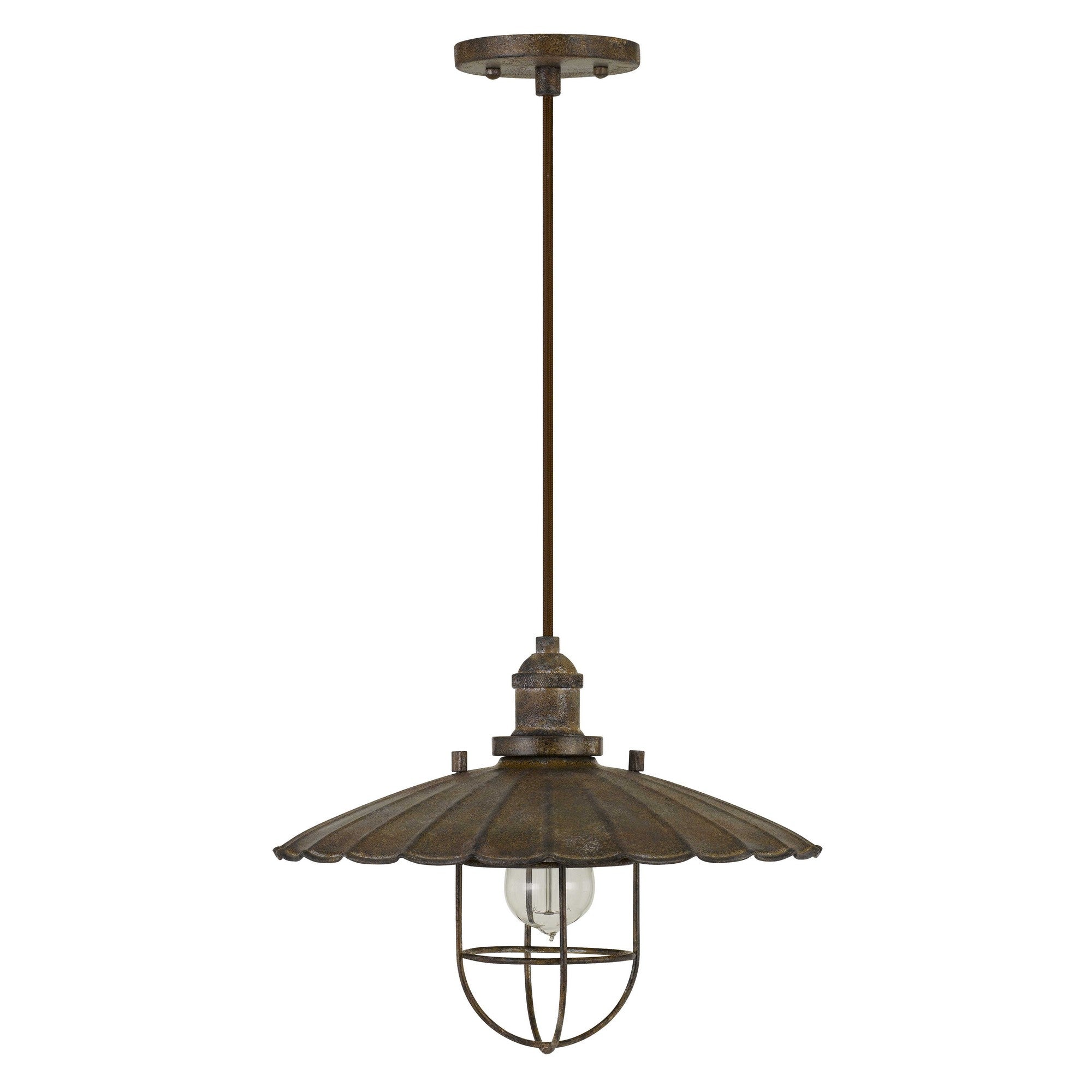 Rustic Inverted Flower Petal Metal Pendant Lighting with Cage Frame, Bronze