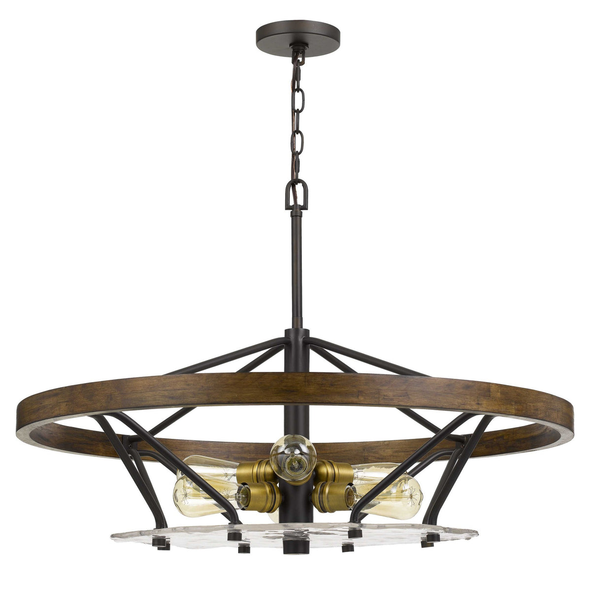 Open Island Metal Frame Chandelier with Round Wooden Accent, Black