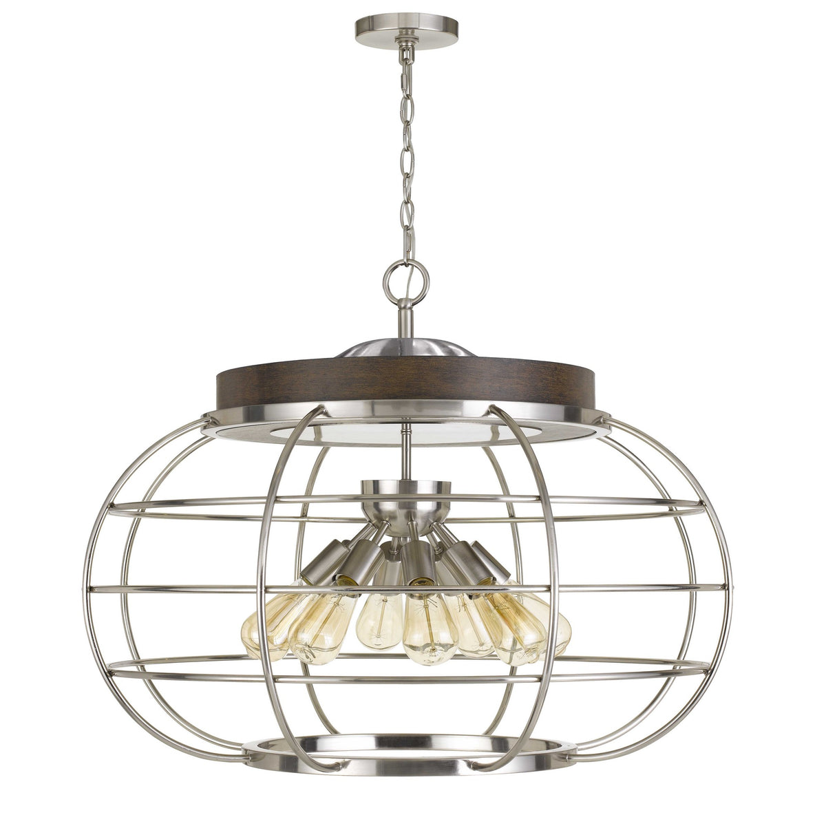 Metal Chandelier with Cage Design Bowl Shade, Silver