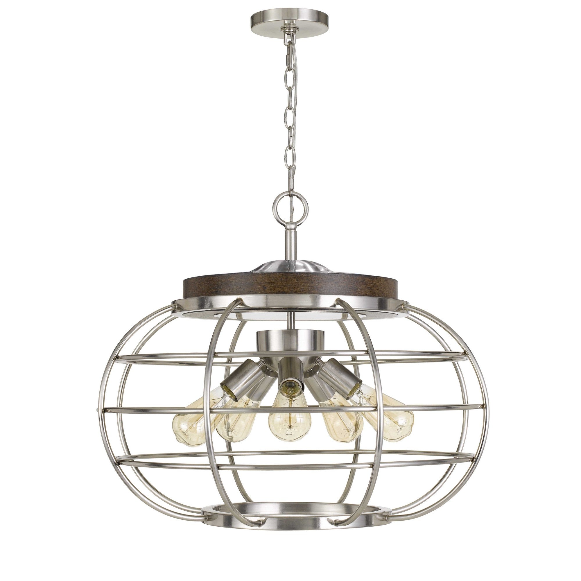 Metal Frame Chandelier with Cage Design Bowl Shade, Silver