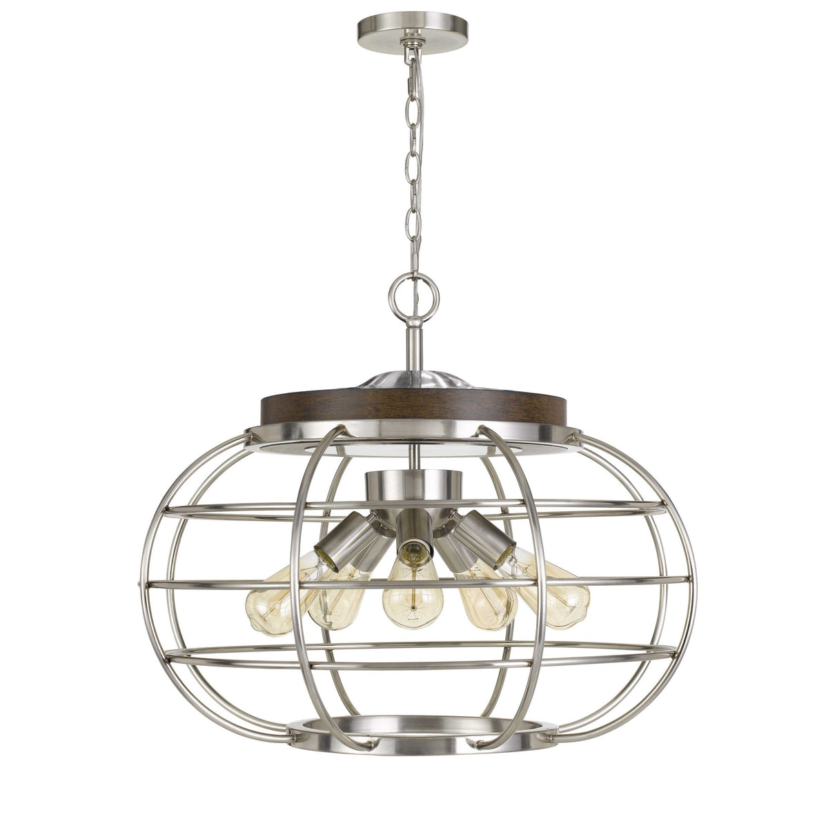 Metal Frame Chandelier with Cage Design Bowl Shade, Silver