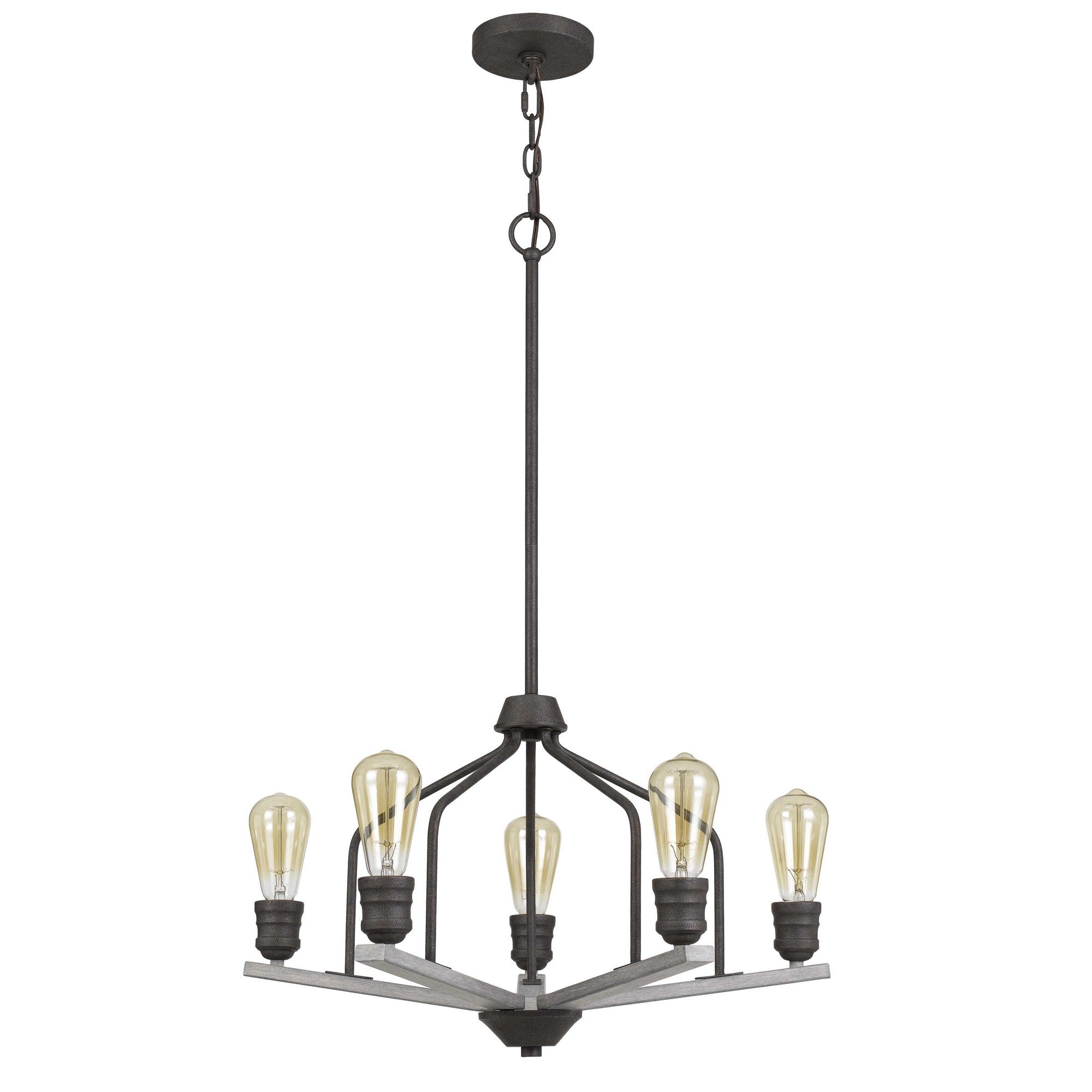 Metal Frame Chandelier with Wooden Crossbar Support, Gray