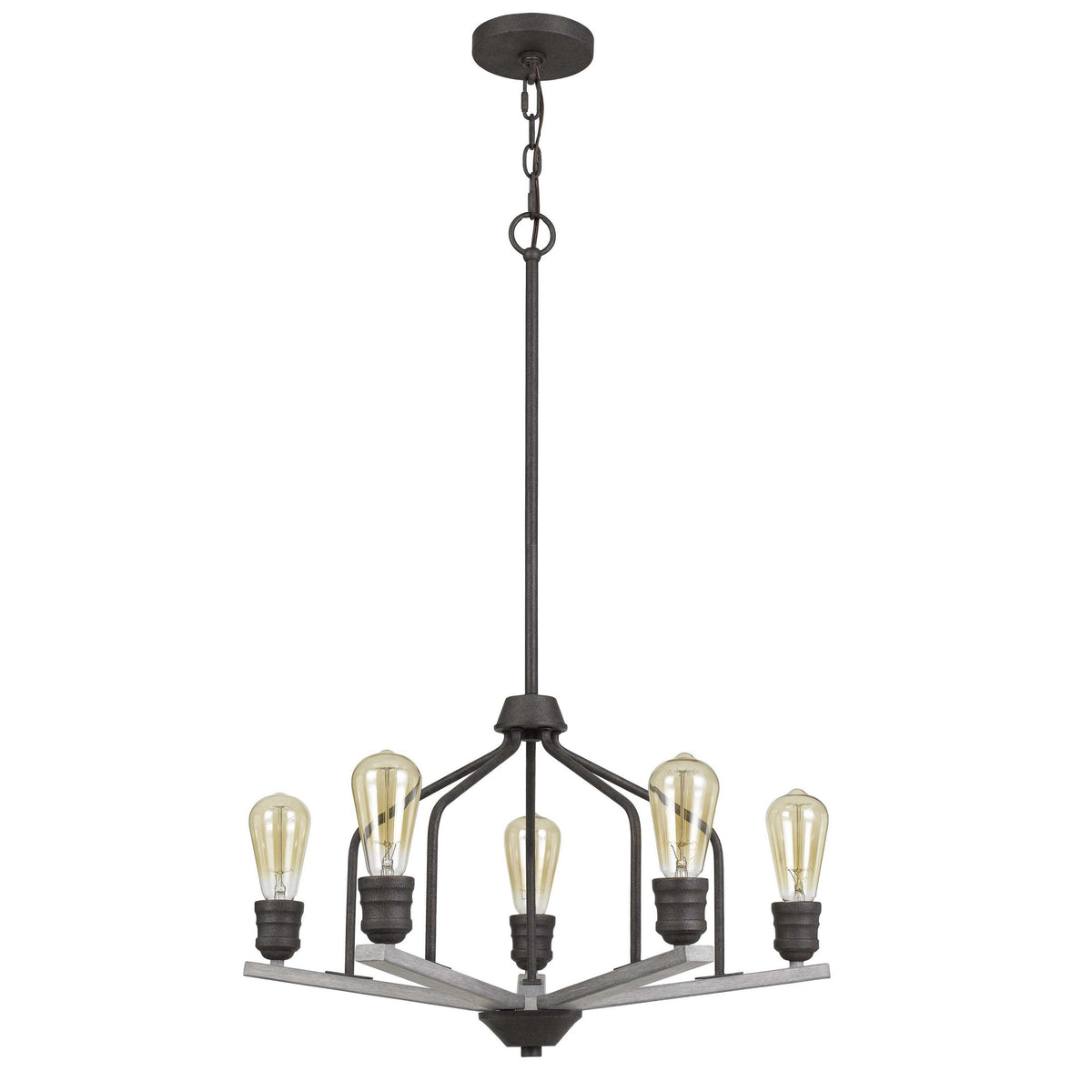 Metal Frame Chandelier with Wooden Crossbar Support, Gray
