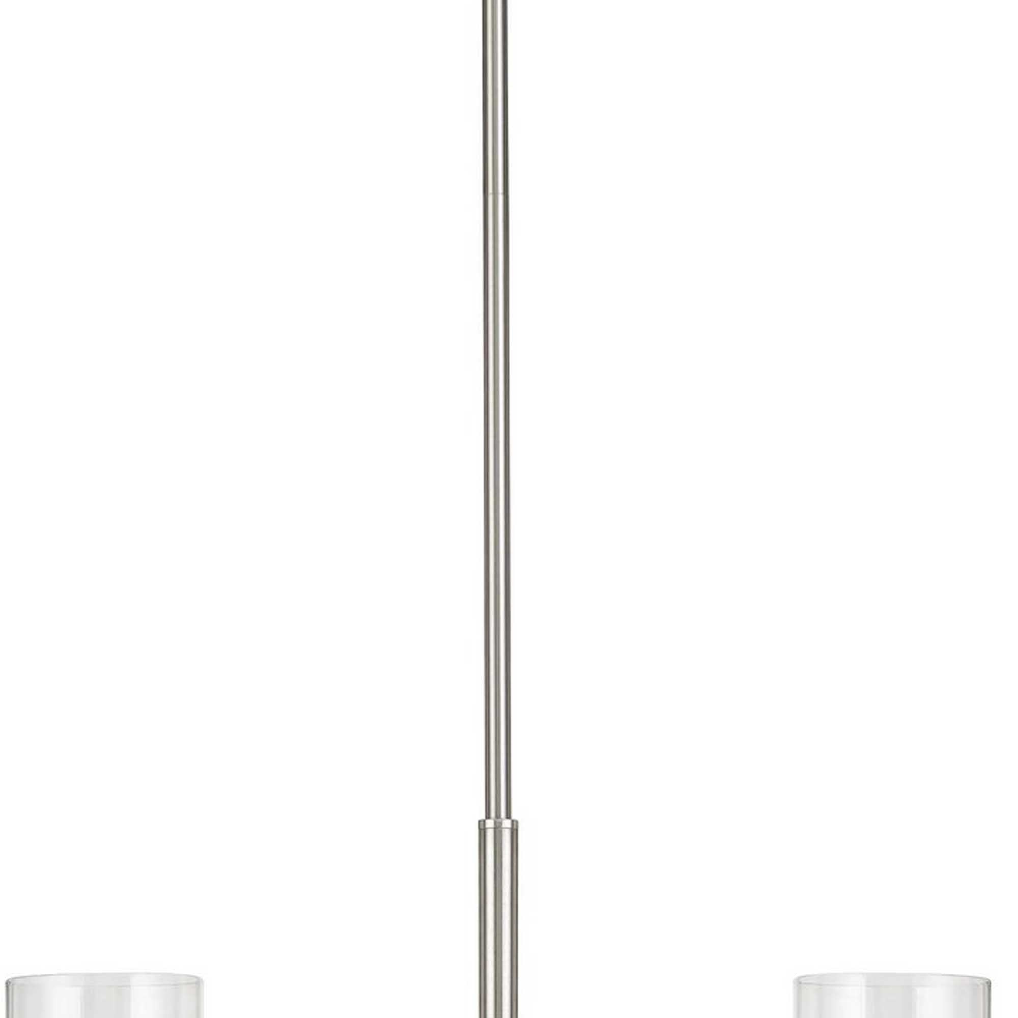 Metal Chandelier with 5 Cylindrical Glass Shades, Silver