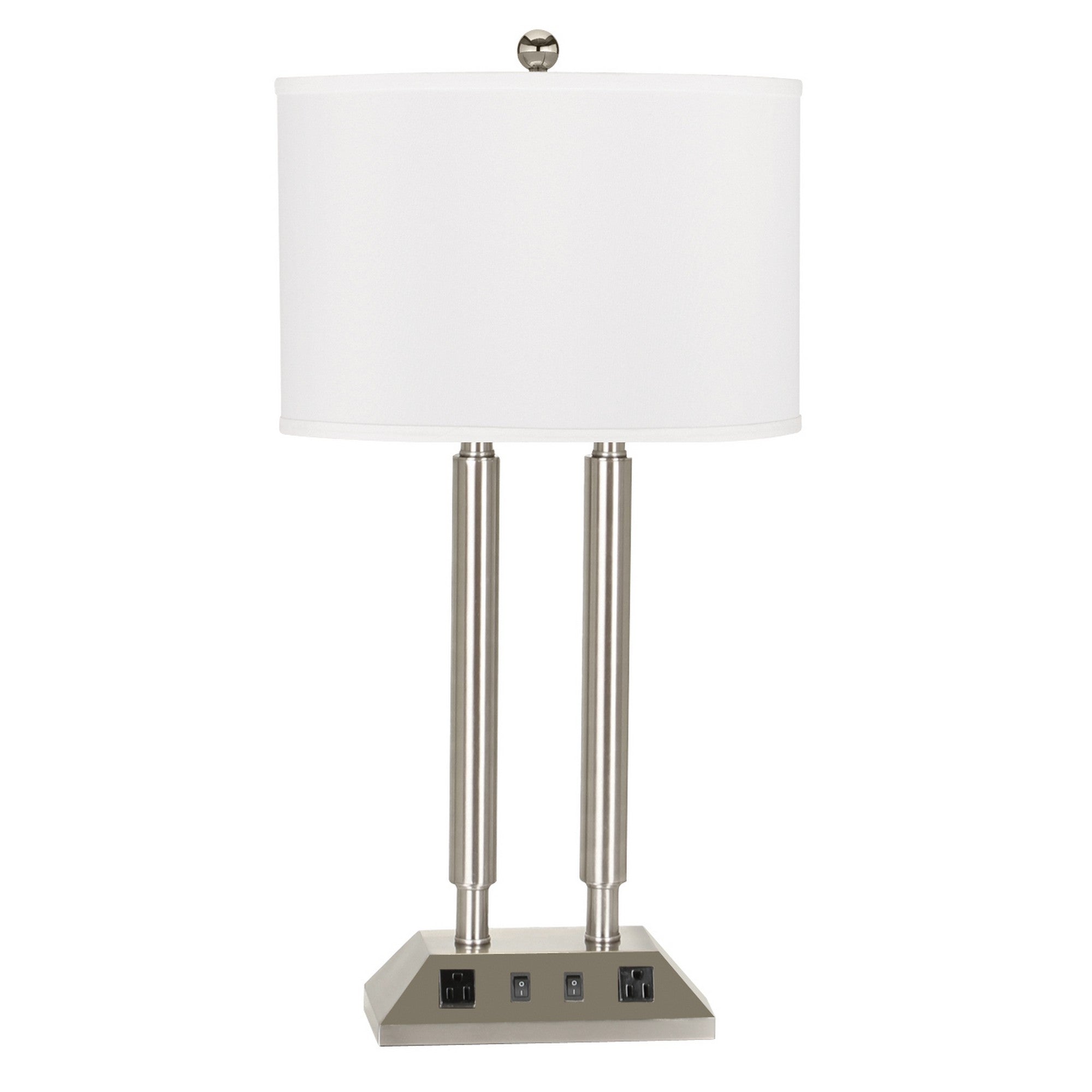 120 Watt Table Lamp with Fabric Drum Shade, Silver and White