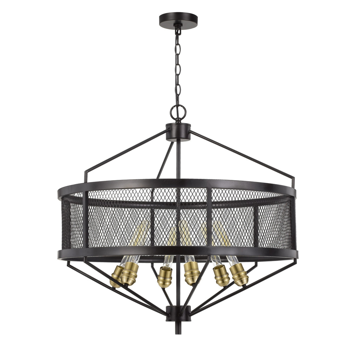 6 Bulb Chandelier with Metal Drum Mesh Shade, Black