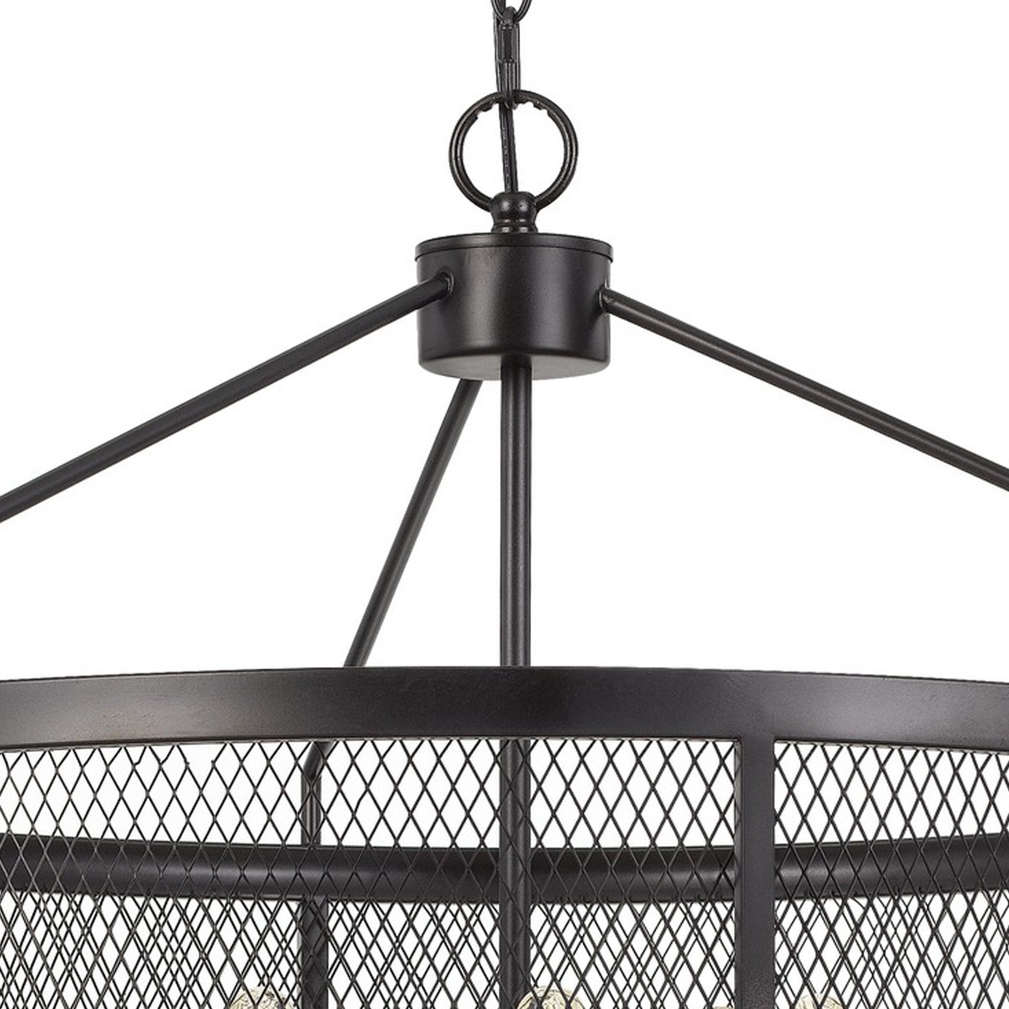 6 Bulb Chandelier with Metal Drum Mesh Shade, Black