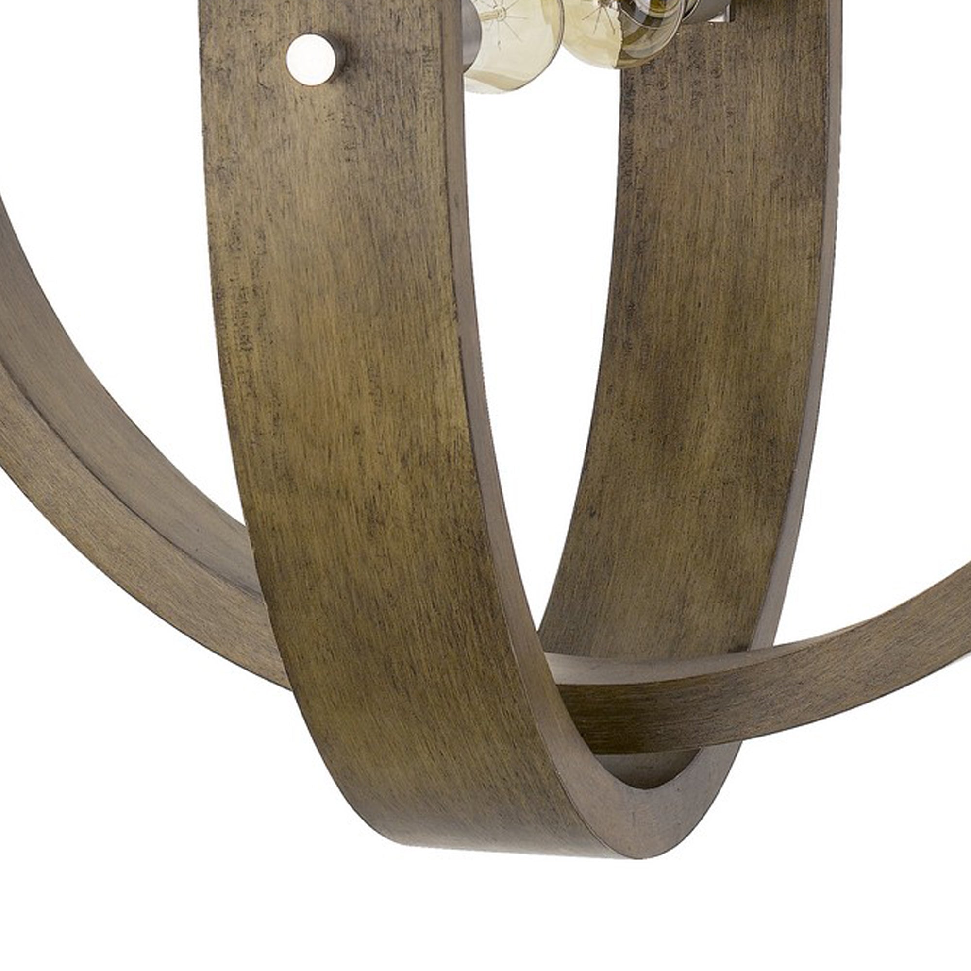 4 Bulb Metal and Wooden Chandelier, Silver and Brown
