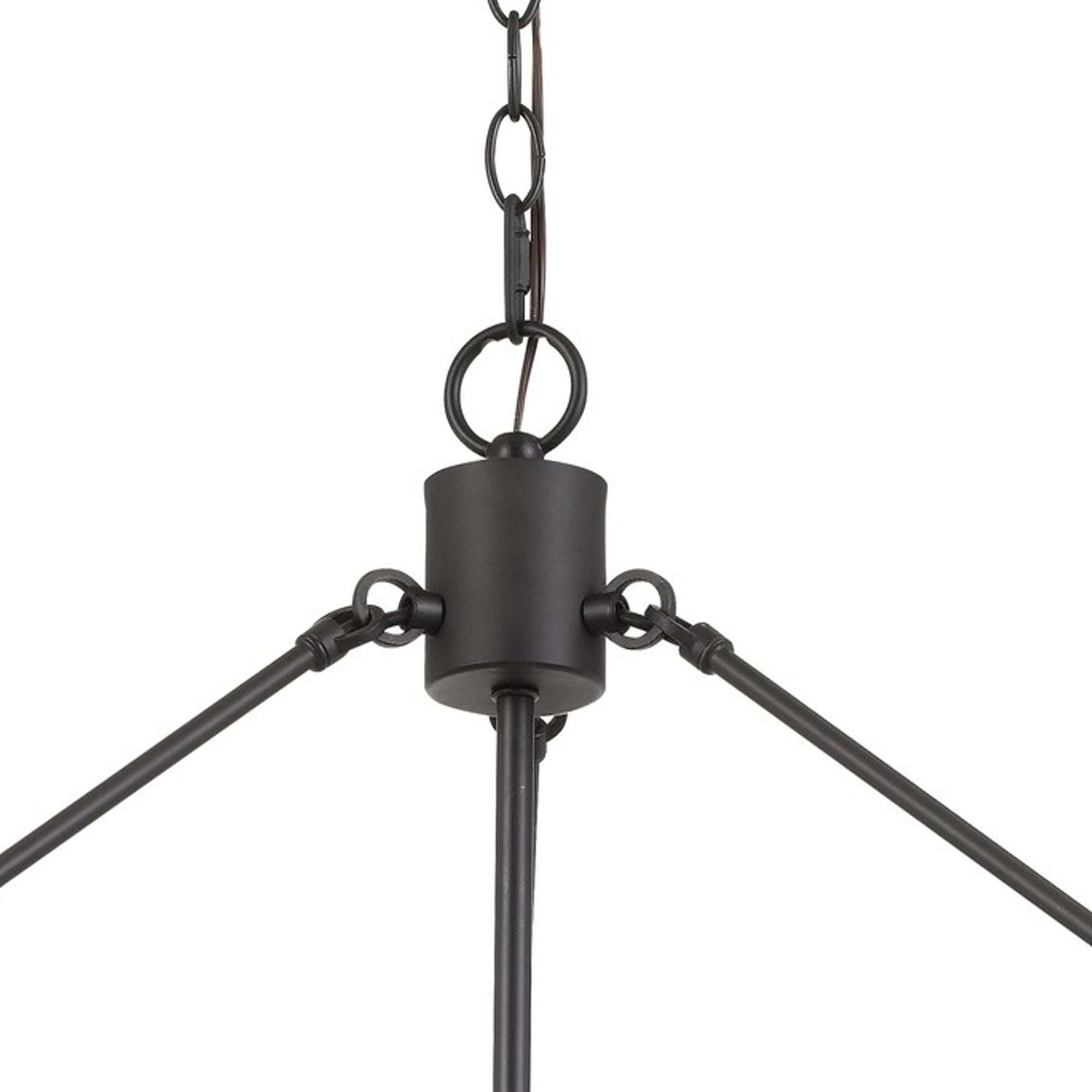 3 Bulb Conical Metal and Wooden Chandelier, Brown and Black