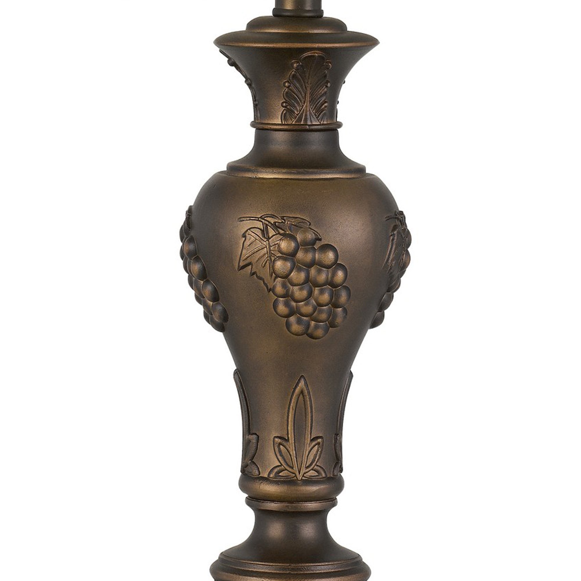 Metal Vase Design Base Table Lamp with Carved Accents, Antique Brass