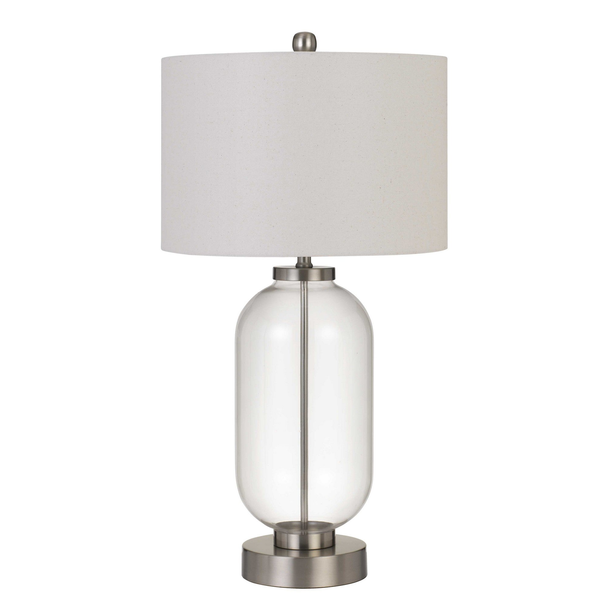 150 Watt Metal and Glass Base Table Lamp, Silver and Clear