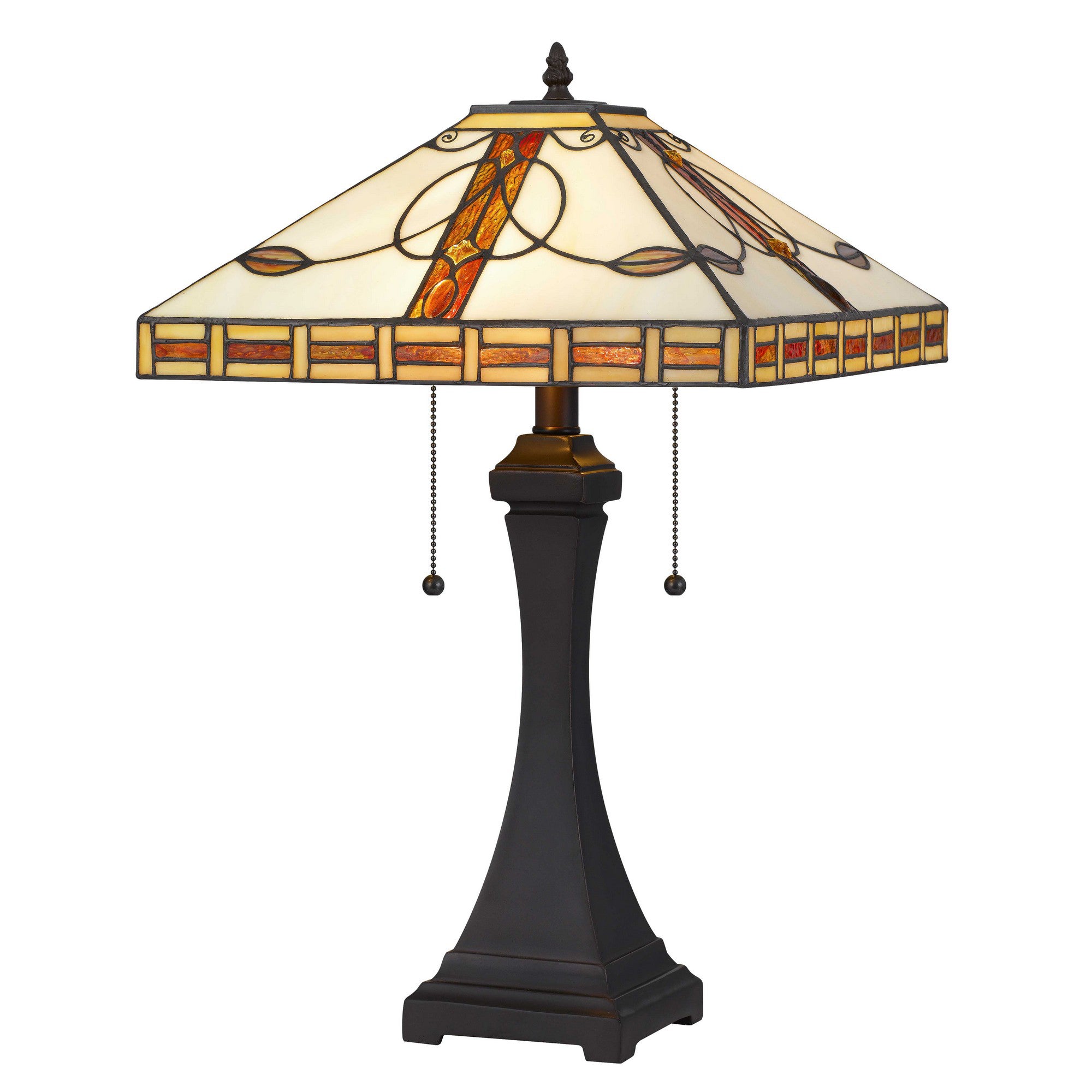 120 Watt Tiffany Shade Table Lamp with Pedestal Base, Multicolor