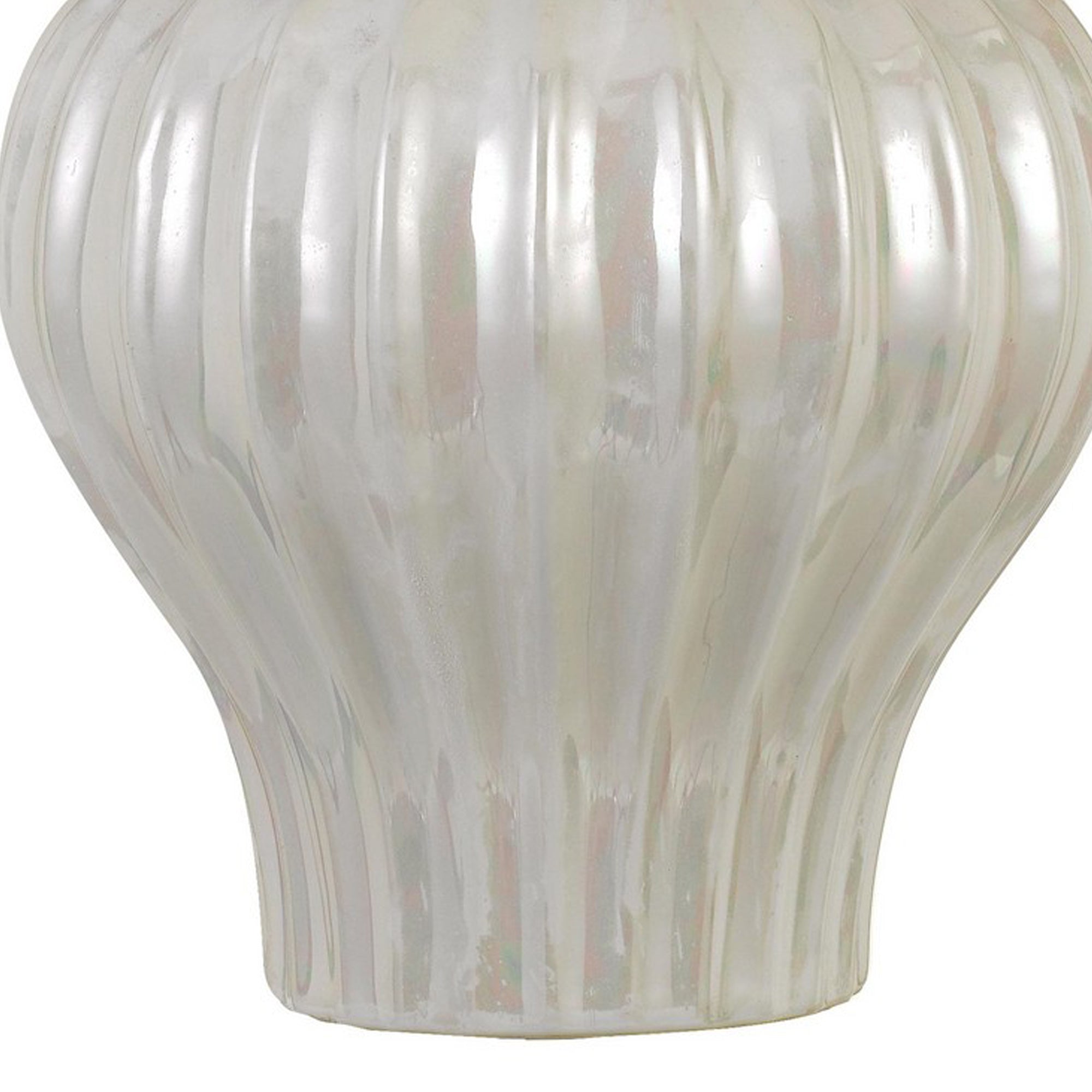 Urn Shaped Ceramic Base Table Lamp with Ribbed Pattern, White