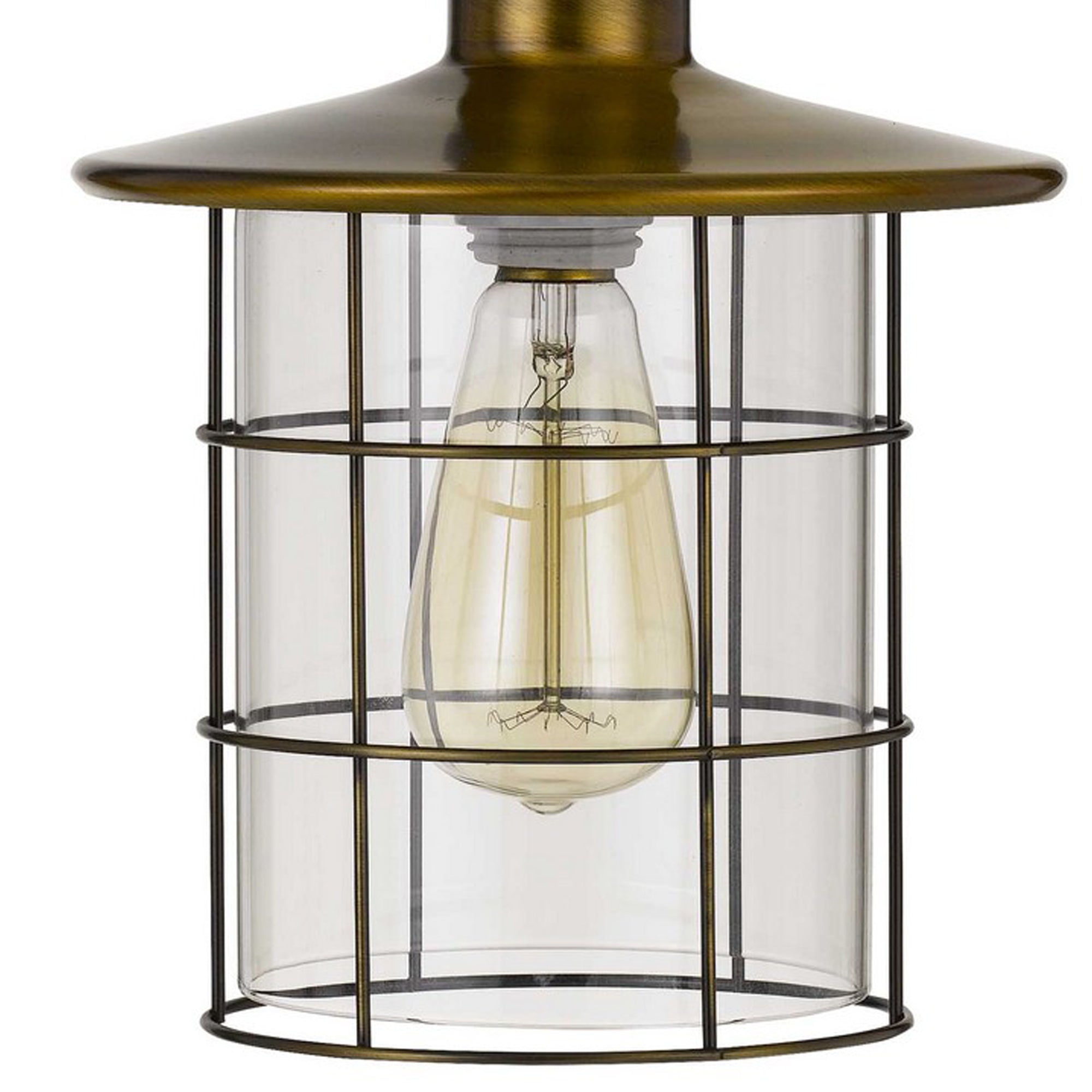 25 Inch Metal Downbridge Design Desk Lamp with Caged Shade, Antique Brass