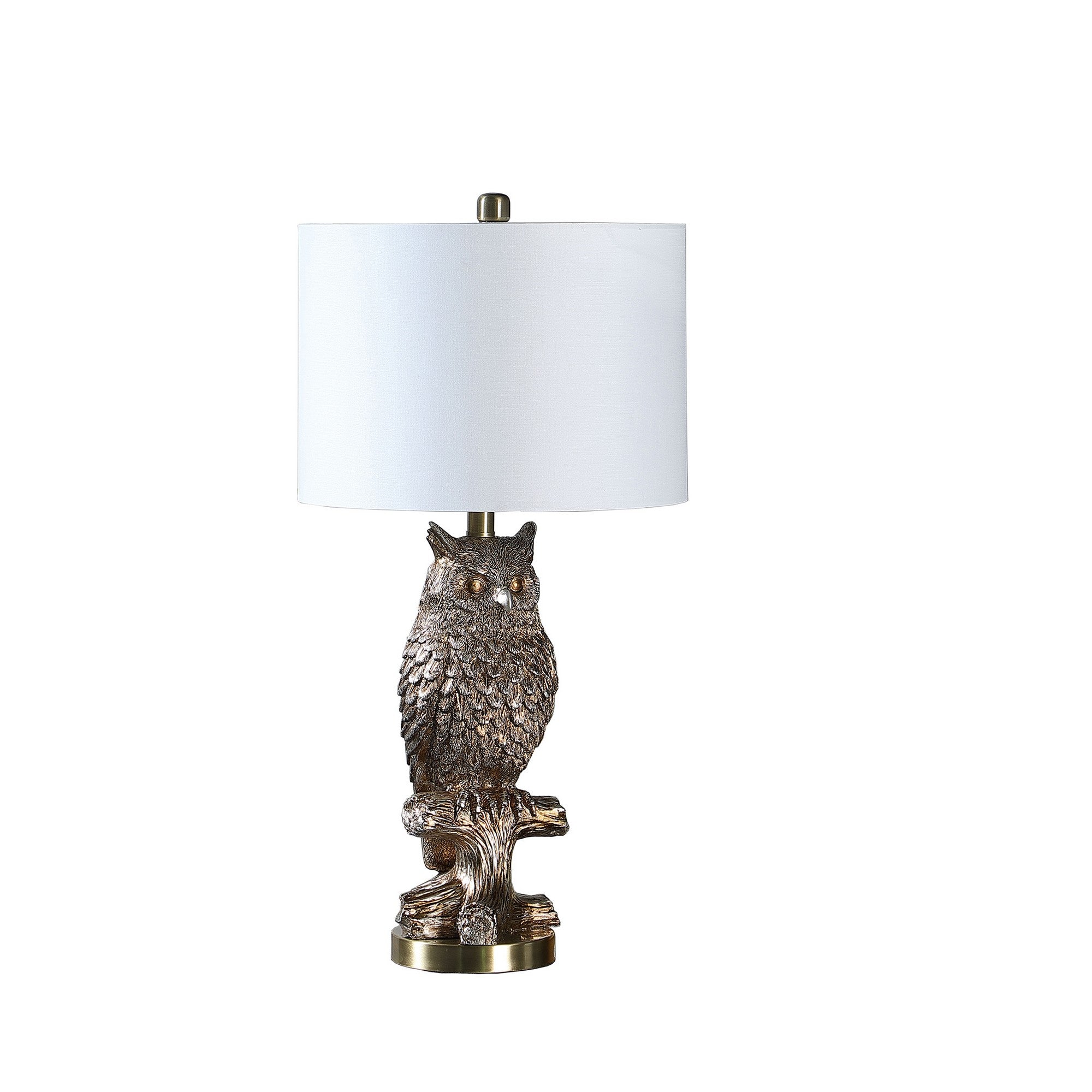 Polyresin Sitting Owl Design Table Lamp with Round Base, Silver