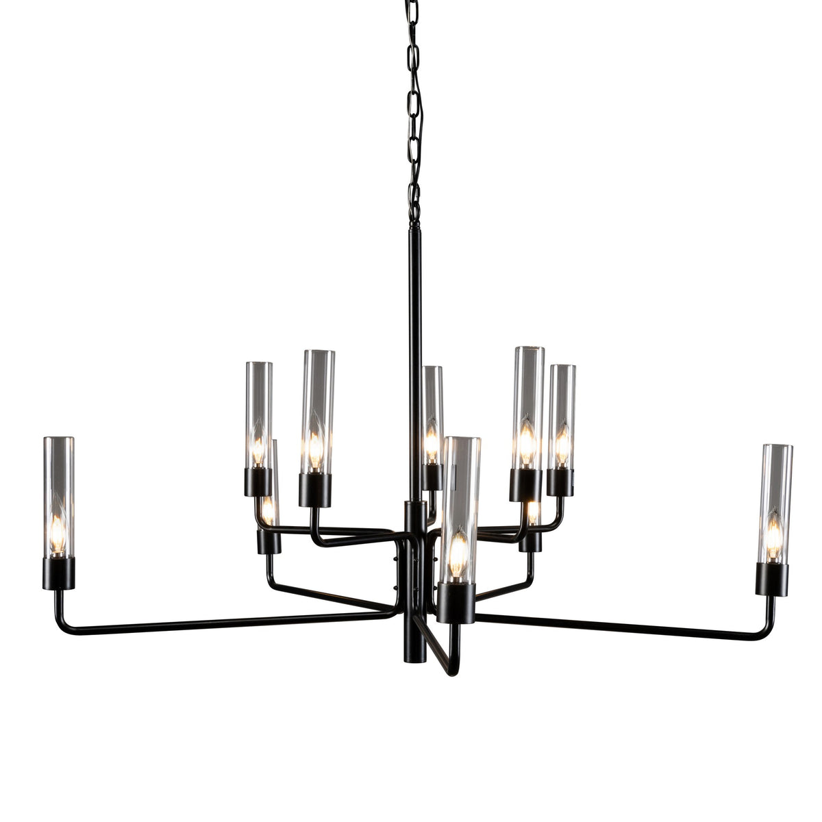 10 Light Metal Frame Chandelier with Glass Tubes, Black