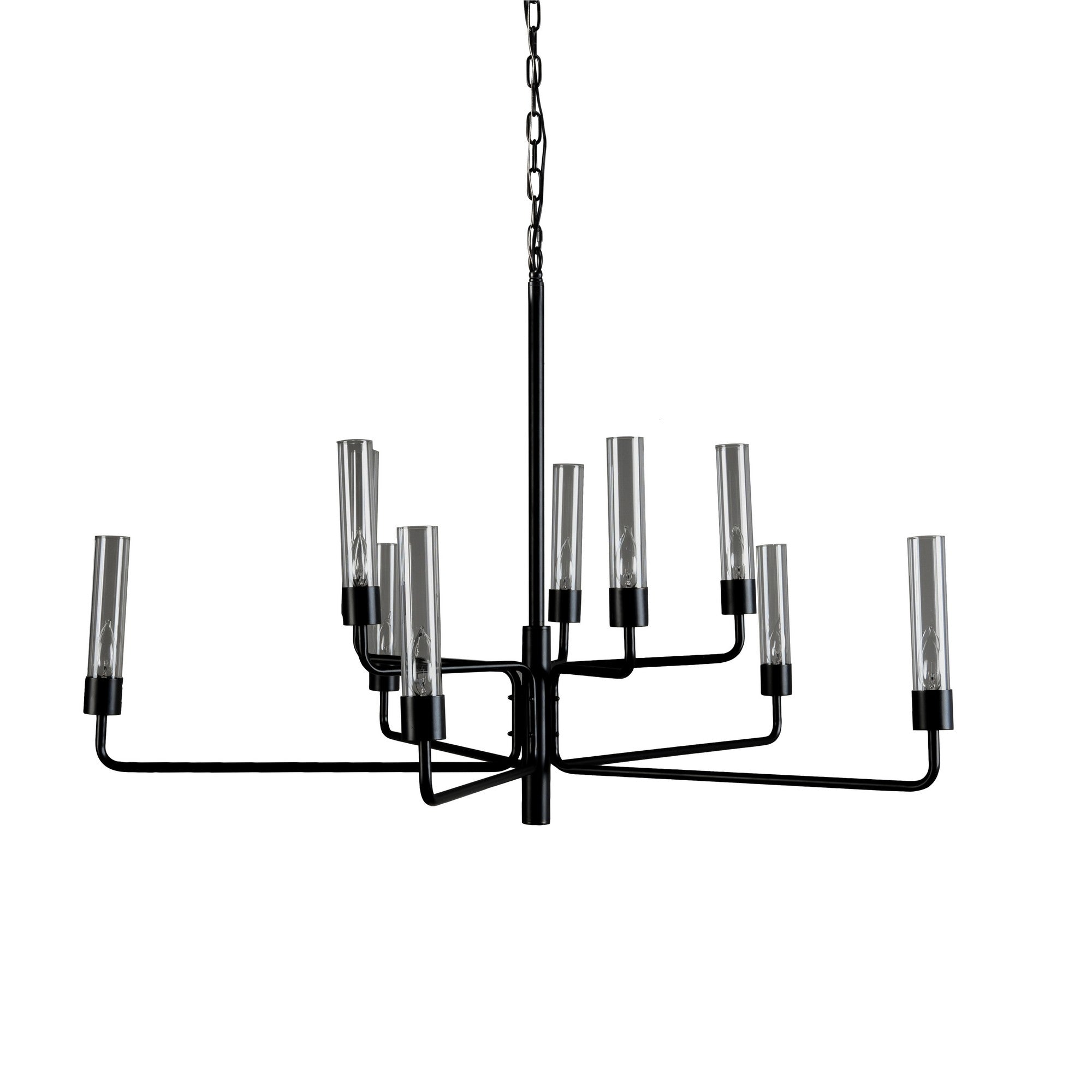 10 Light Metal Frame Chandelier with Glass Tubes, Black
