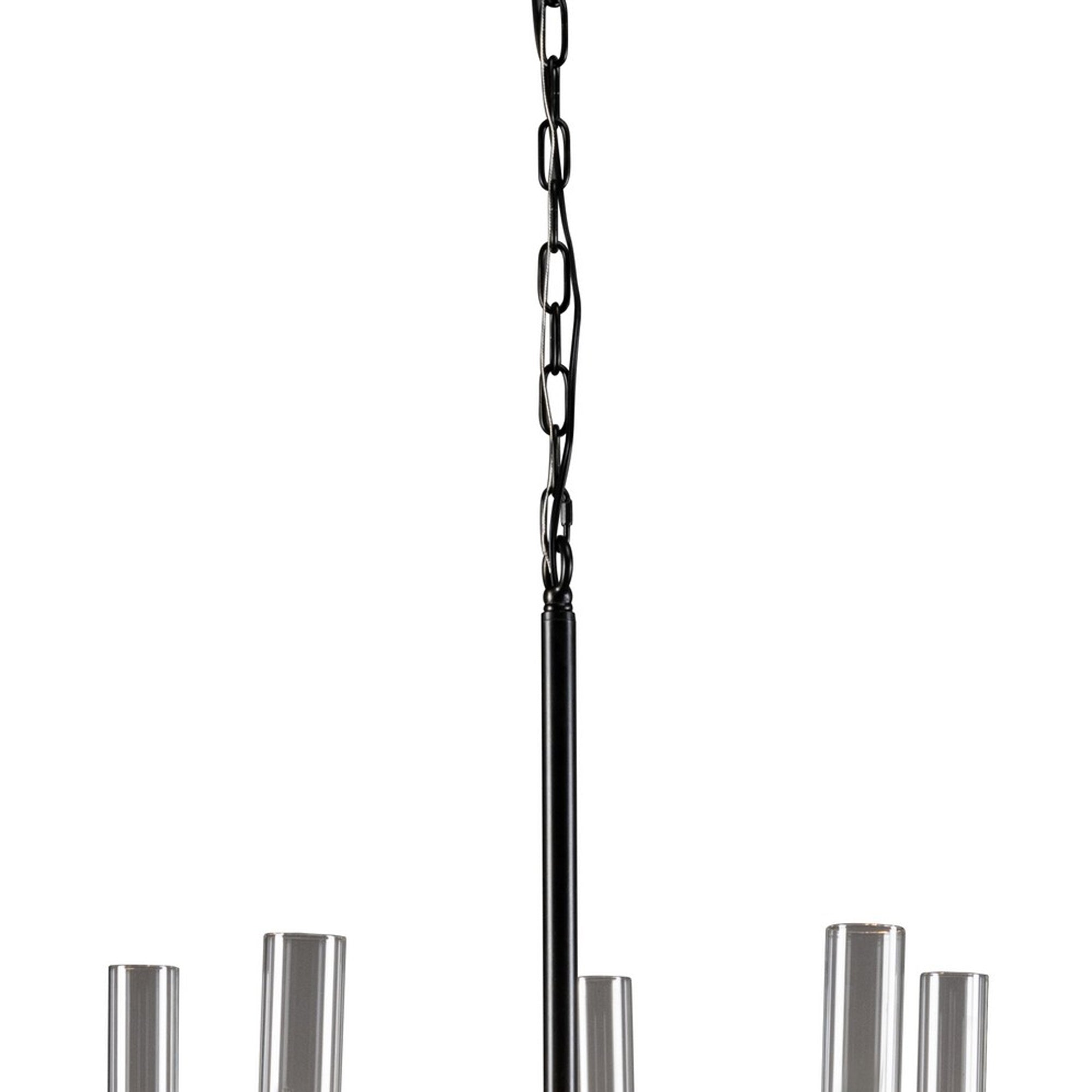 10 Light Metal Frame Chandelier with Glass Tubes, Black