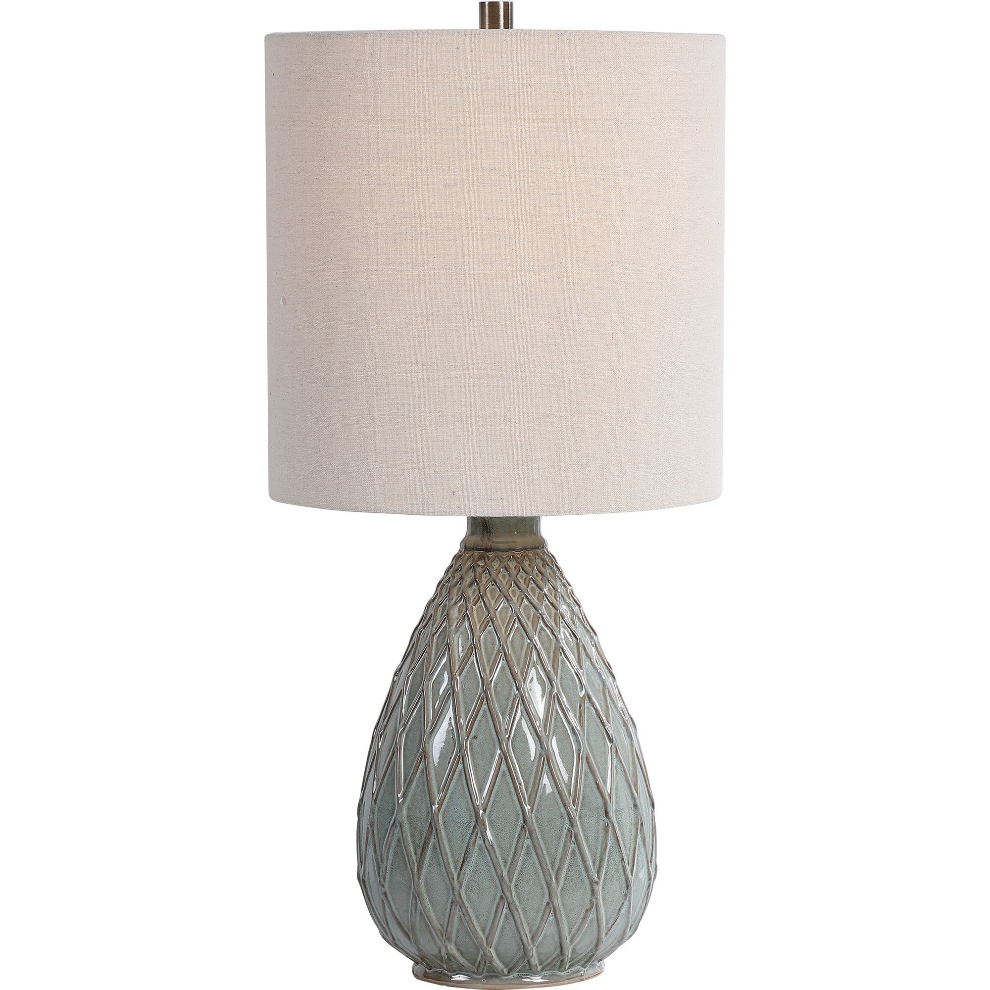 Benzara Pot Bellied Ceramic Table Lamp, Gray, Diamond Pattern, Model BM239383