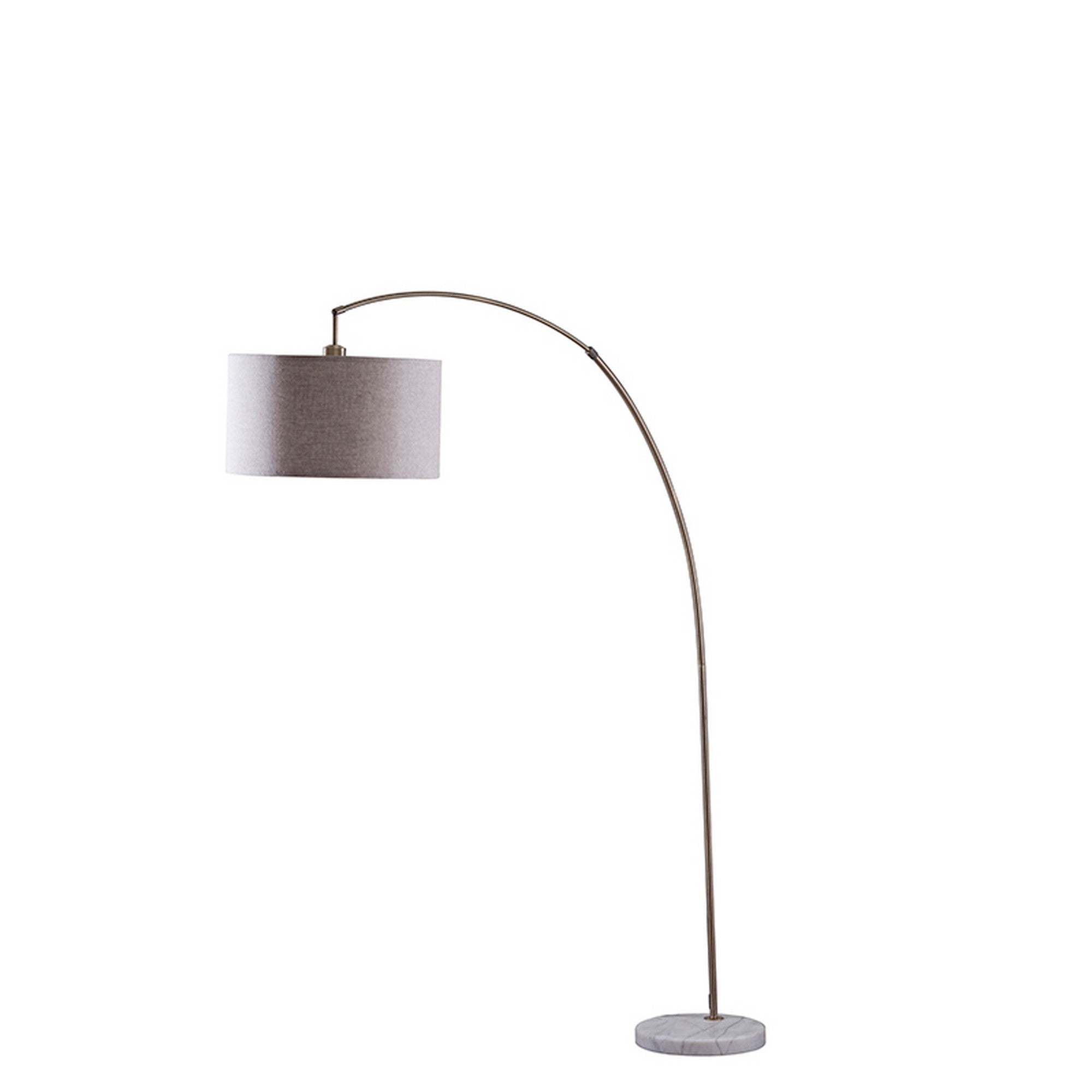 Benzara Floor Lamp - Curved Metal Frame, Drum Shade, Gold, Model Bm240433, Marble Accent