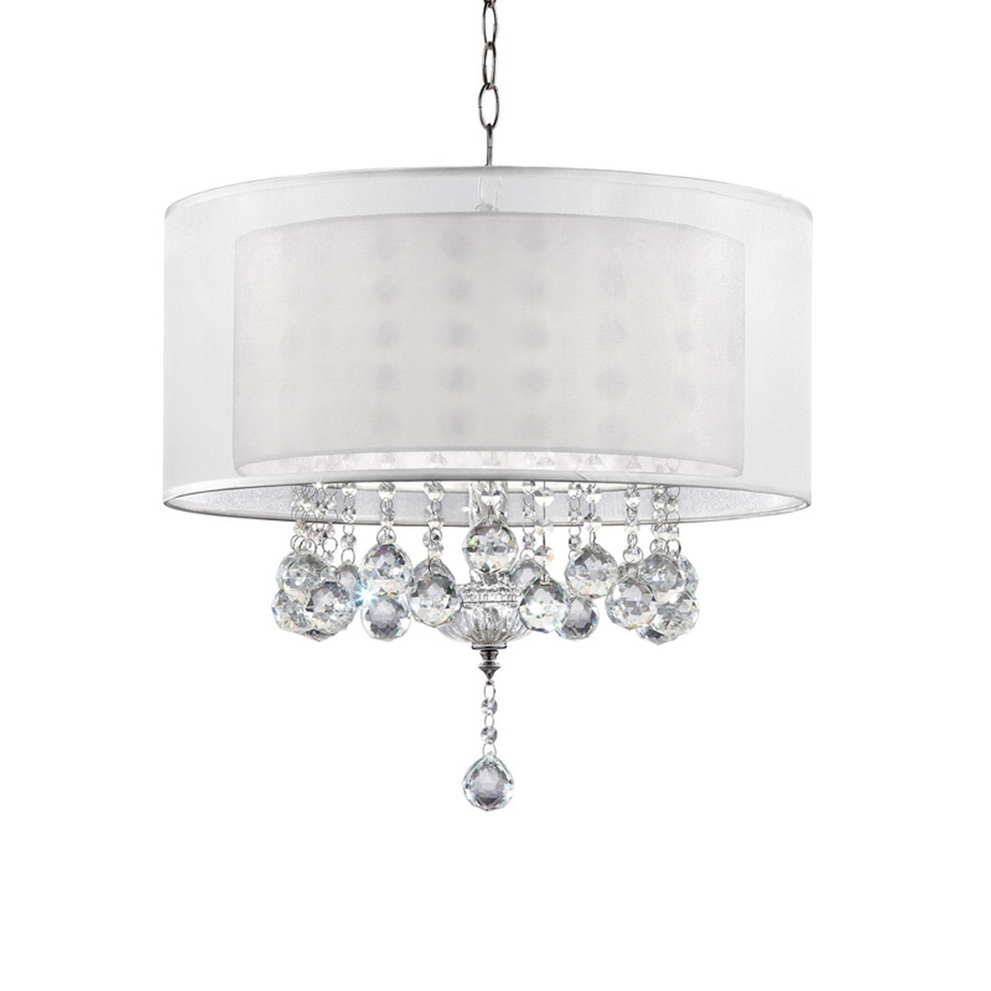 Dual Fabric Shade Ceiling Lamp with Hanging Crystal Accent, Clear