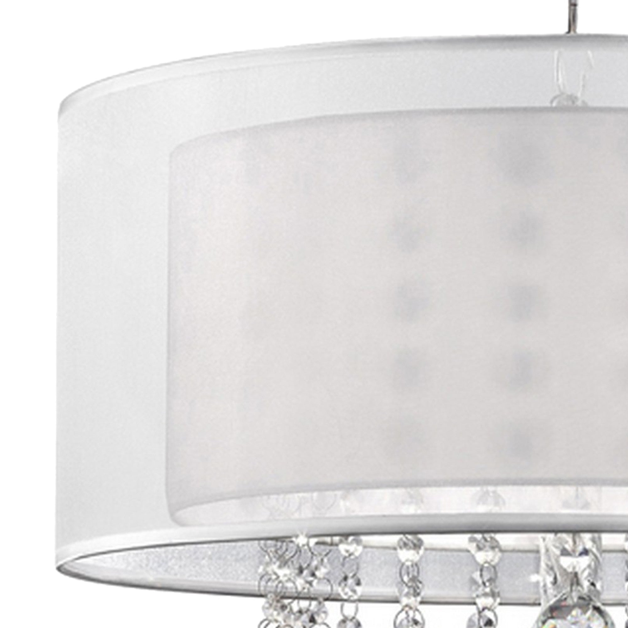 Dual Fabric Shade Ceiling Lamp with Hanging Crystal Accent, Clear