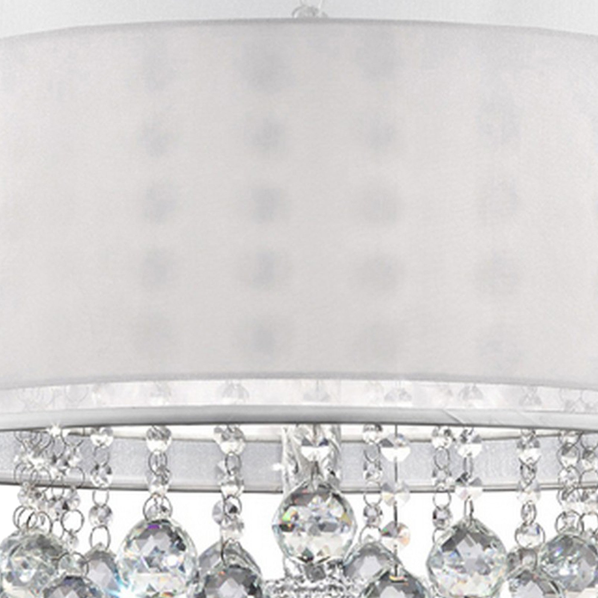 Dual Fabric Shade Ceiling Lamp with Hanging Crystal Accent, Clear
