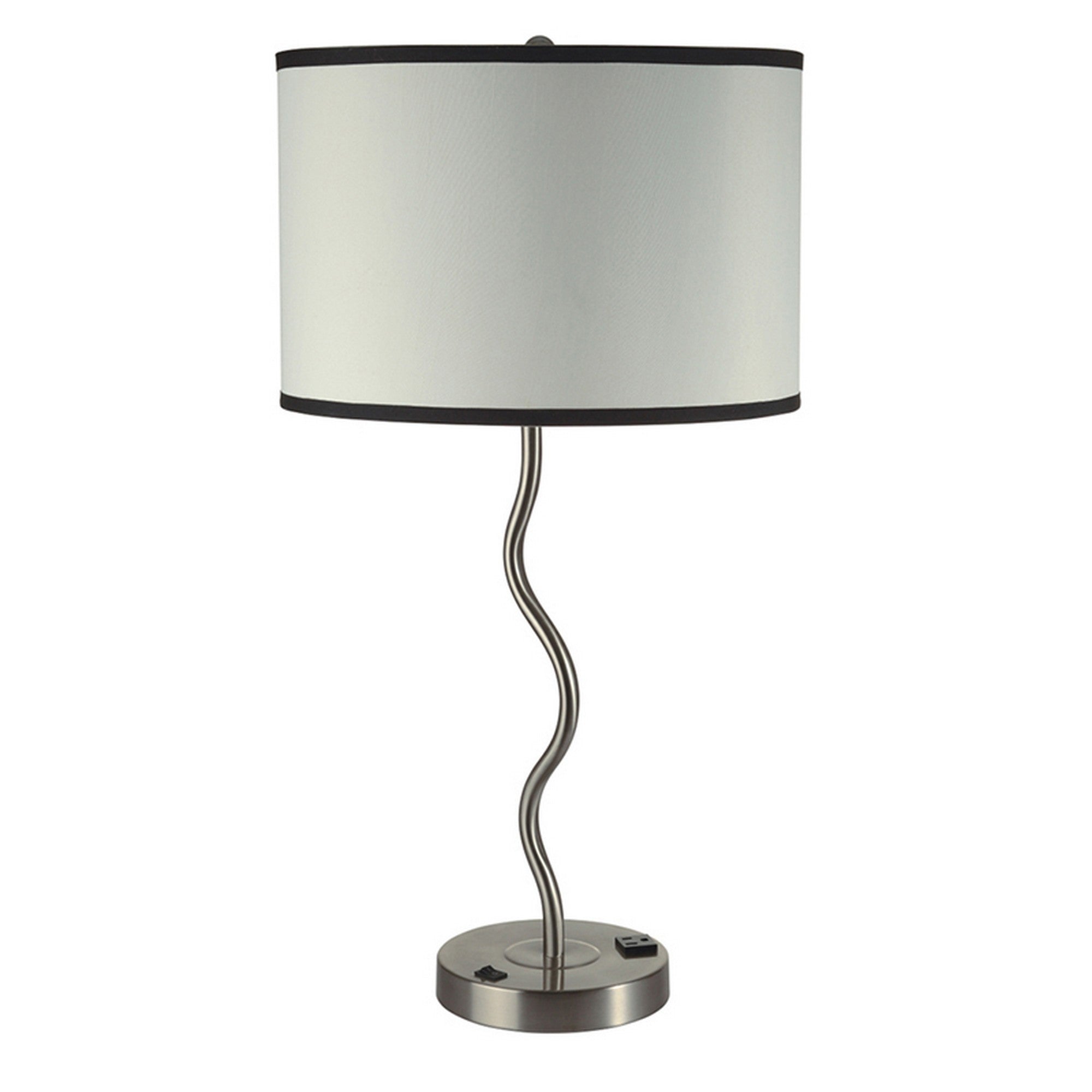 29 Inch Round Drum Shade Table Lamp, Curved Tubular Frame, Silver