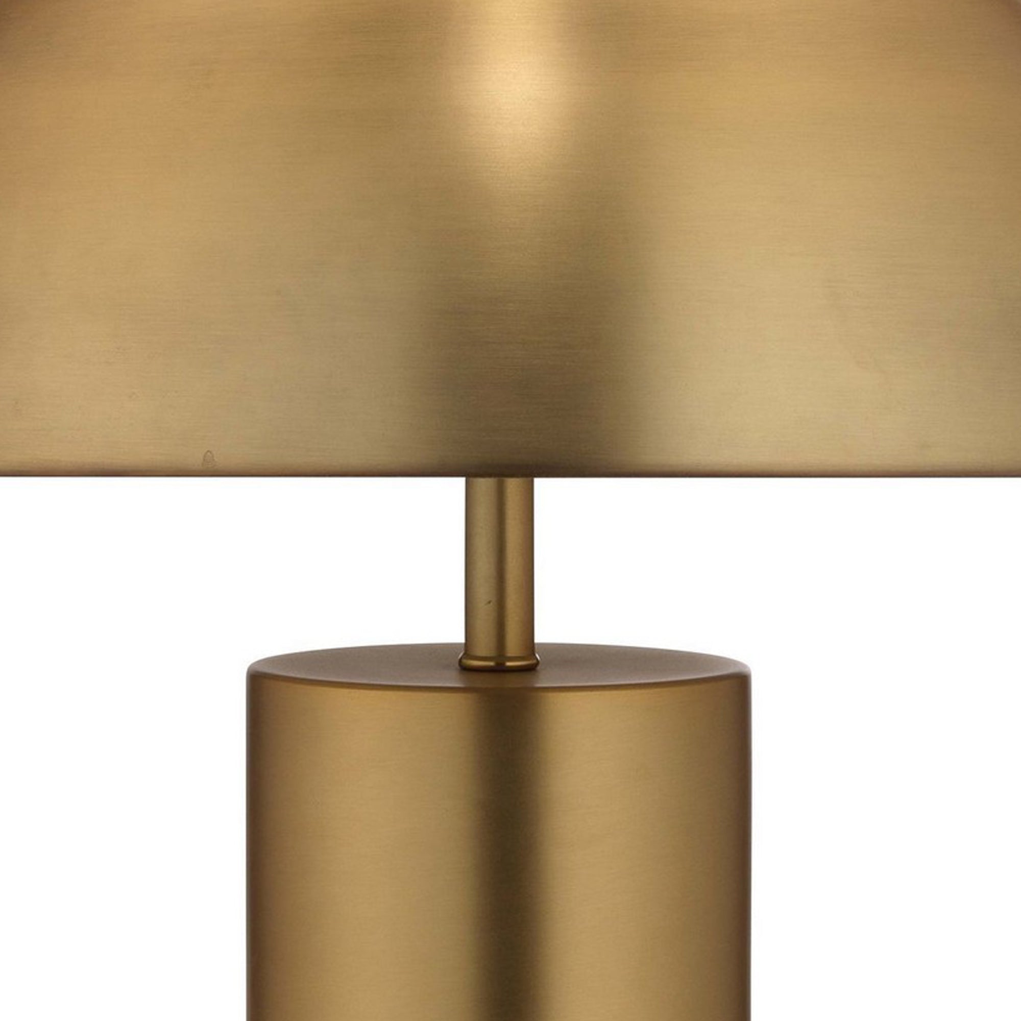 Table Lamp With Metal Umbrella Shade And Cylindrical Body, Brass