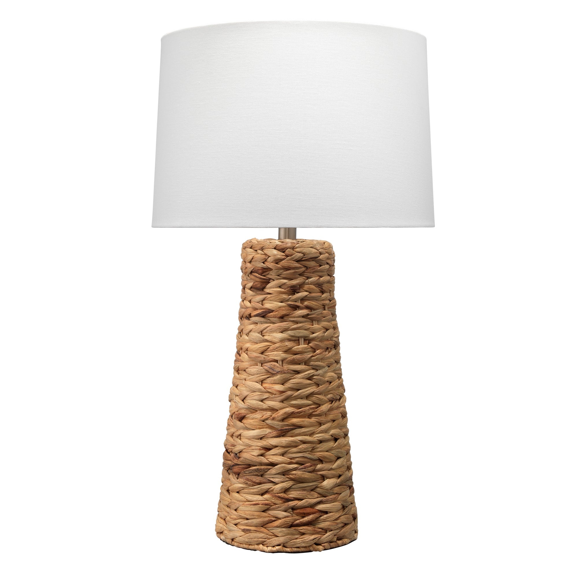 Table Lamp With Drum Shade And Seagrass Base, White And Brown